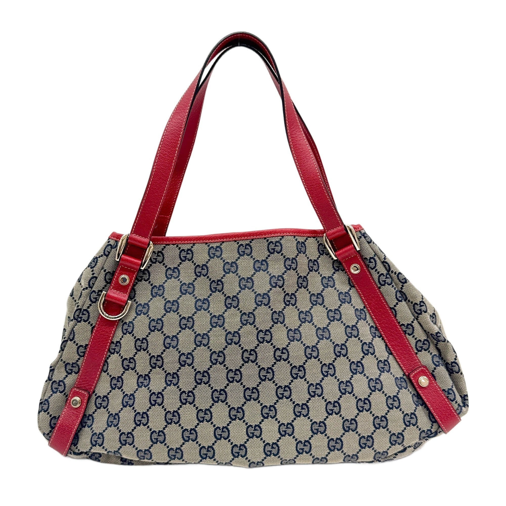 Abbey D-Ring Red Trim Tan GG Canvas Shoulder Bag