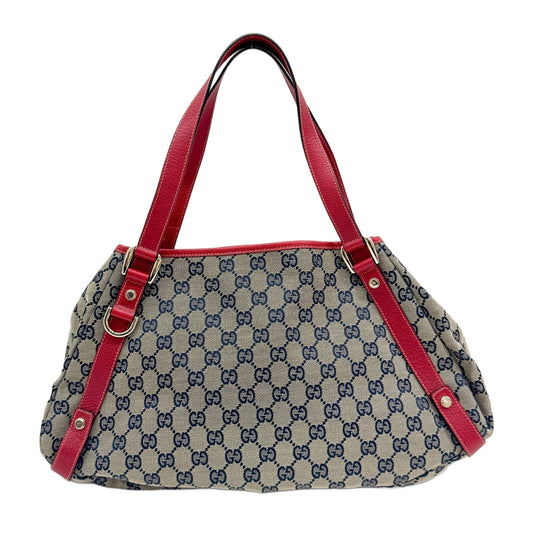 Abbey D-Ring Red Trim Tan GG Canvas Shoulder Bag
