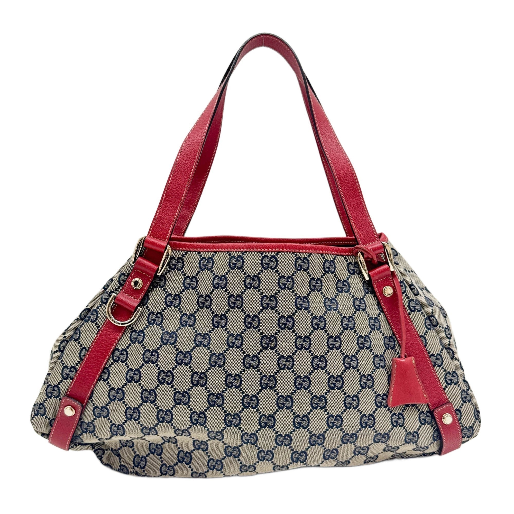 Abbey D-Ring Red Trim Tan GG Canvas Shoulder Bag