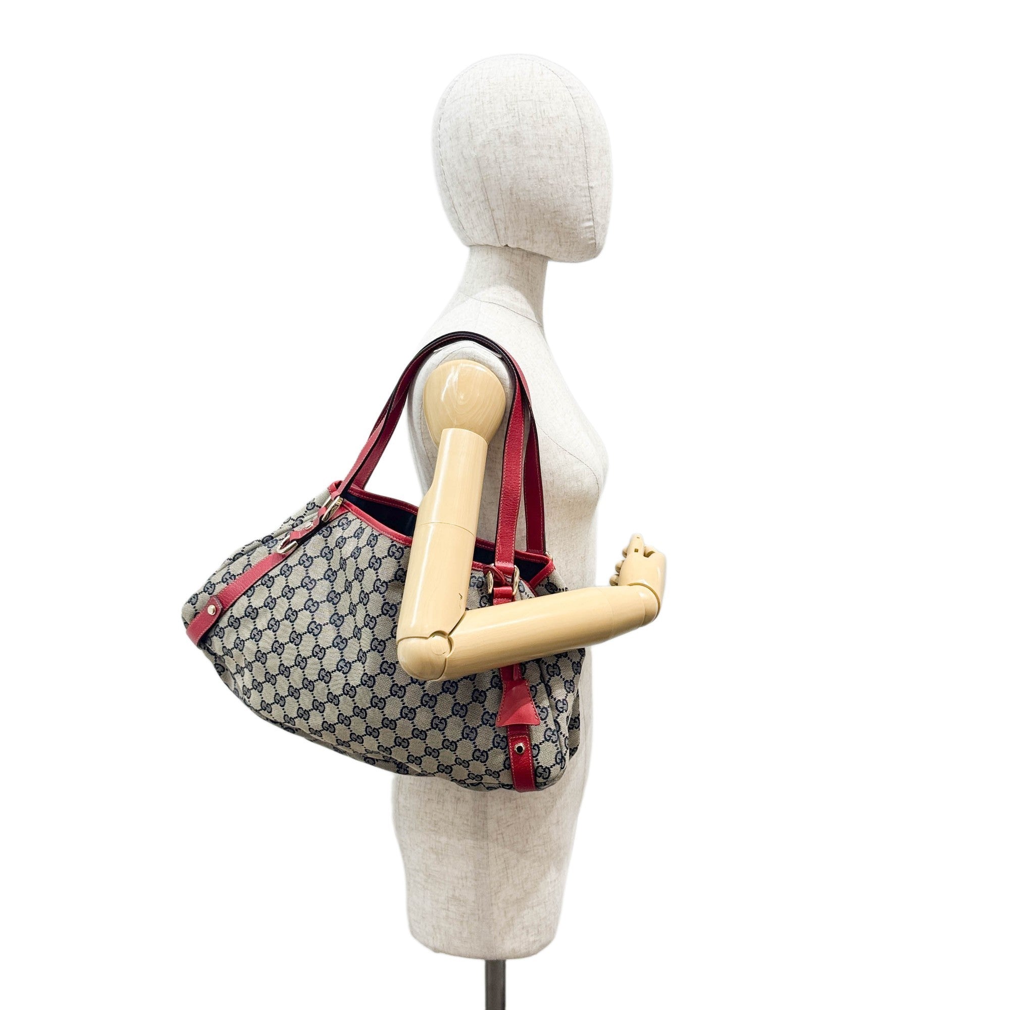 Abbey D-Ring Red Trim Tan GG Canvas Shoulder Bag