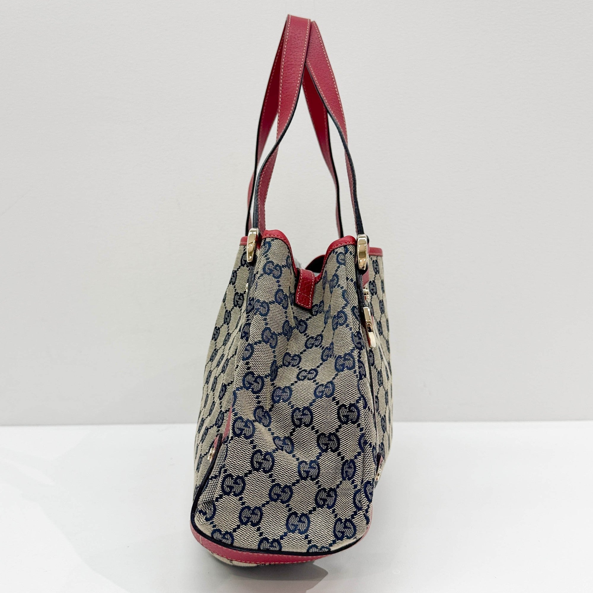 Abbey D-Ring Red Trim Tan GG Canvas Shoulder Bag