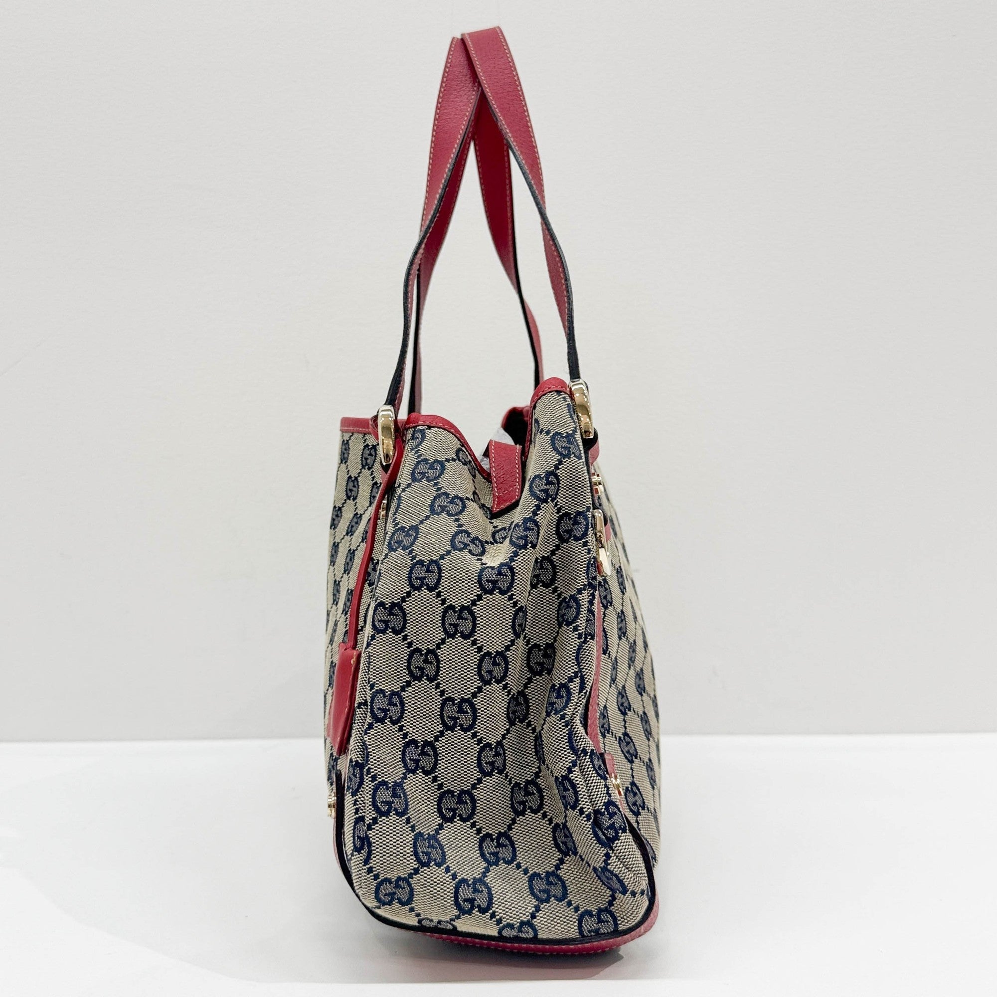 Abbey D-Ring Red Trim Tan GG Canvas Shoulder Bag