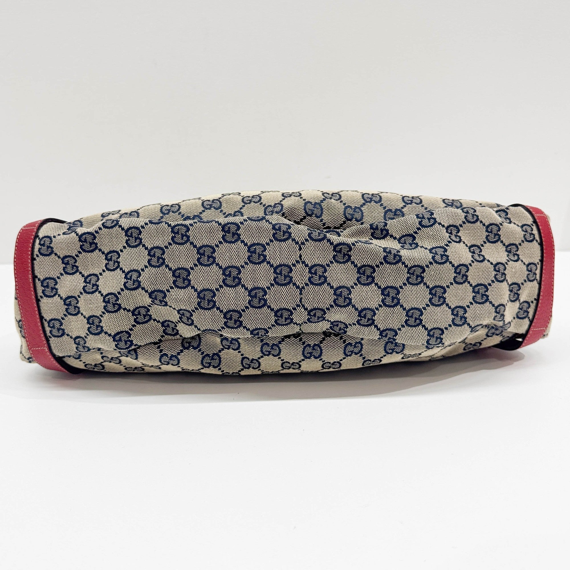 Abbey D-Ring Red Trim Tan GG Canvas Shoulder Bag