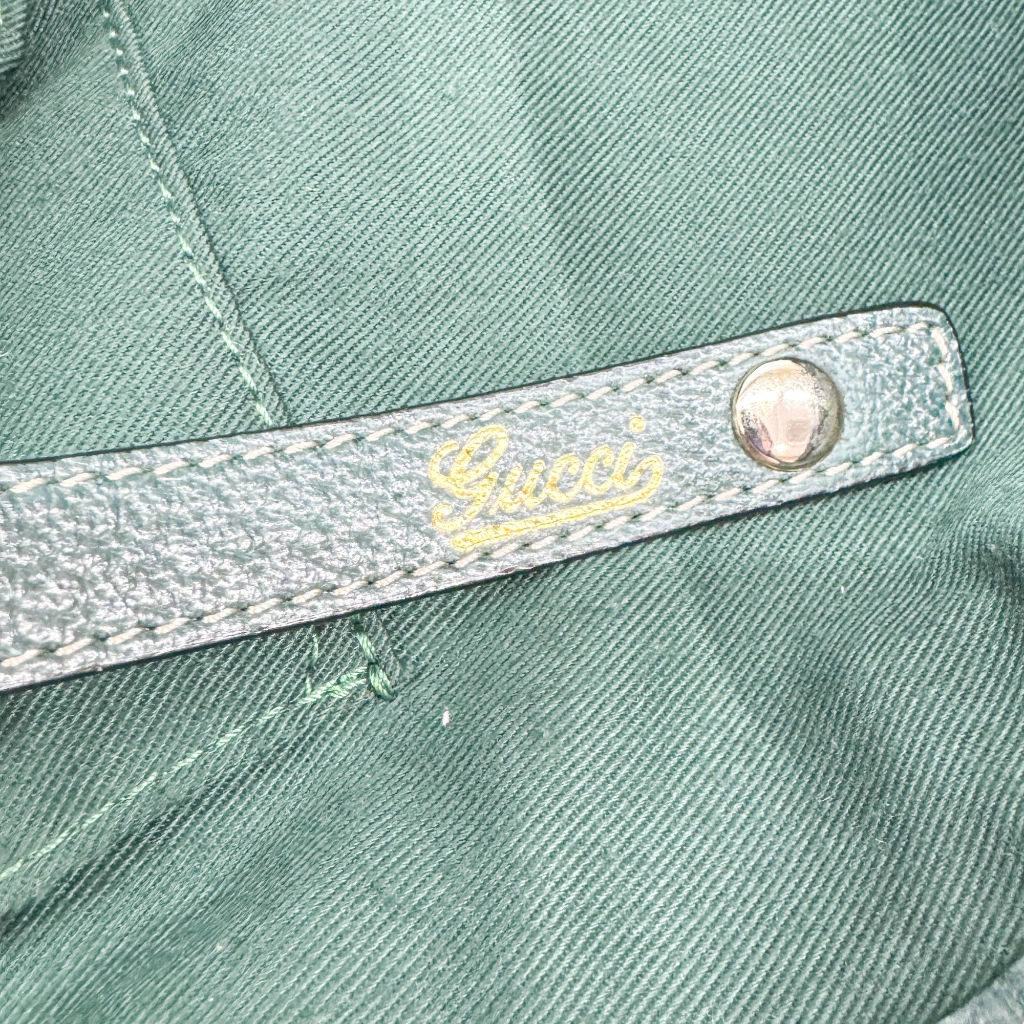 Abbey D-Ring Green Trim Tan GG Canvas Shoulder Bag