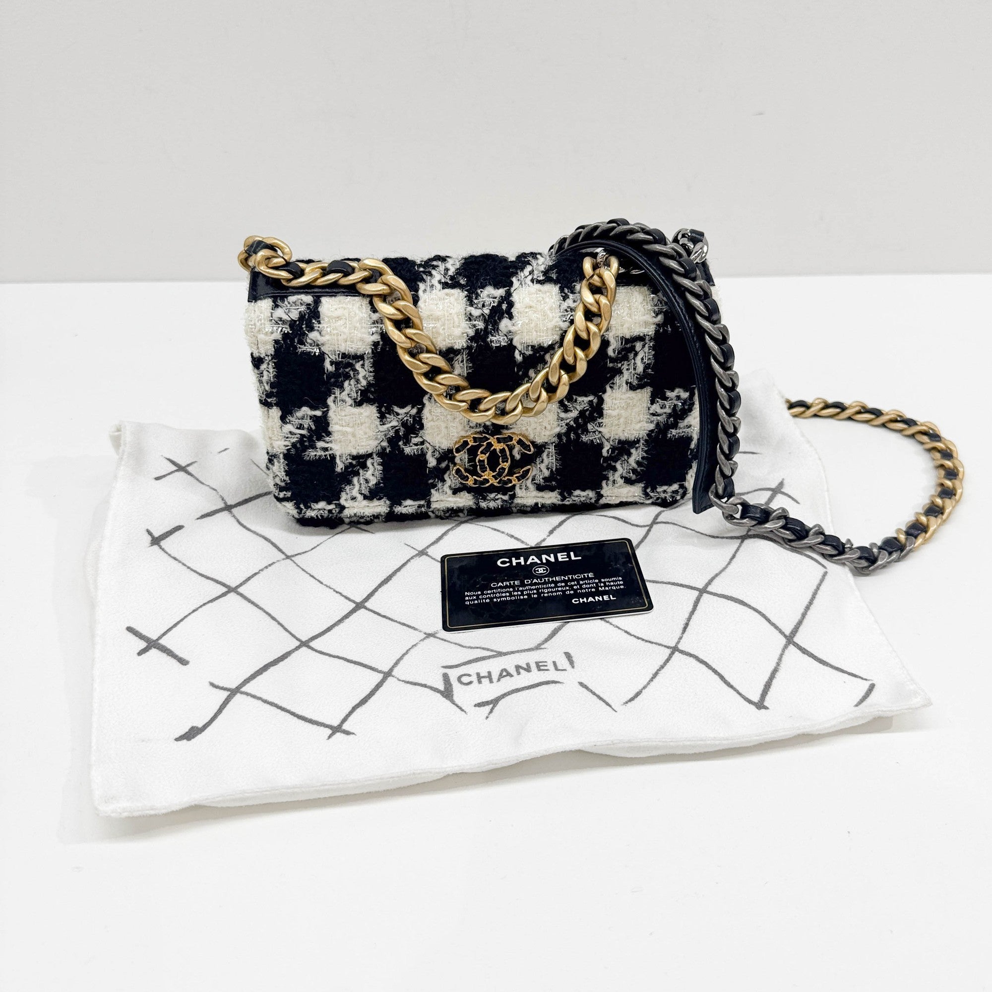 19 Black & White Tweed Wallet Two Way Bag