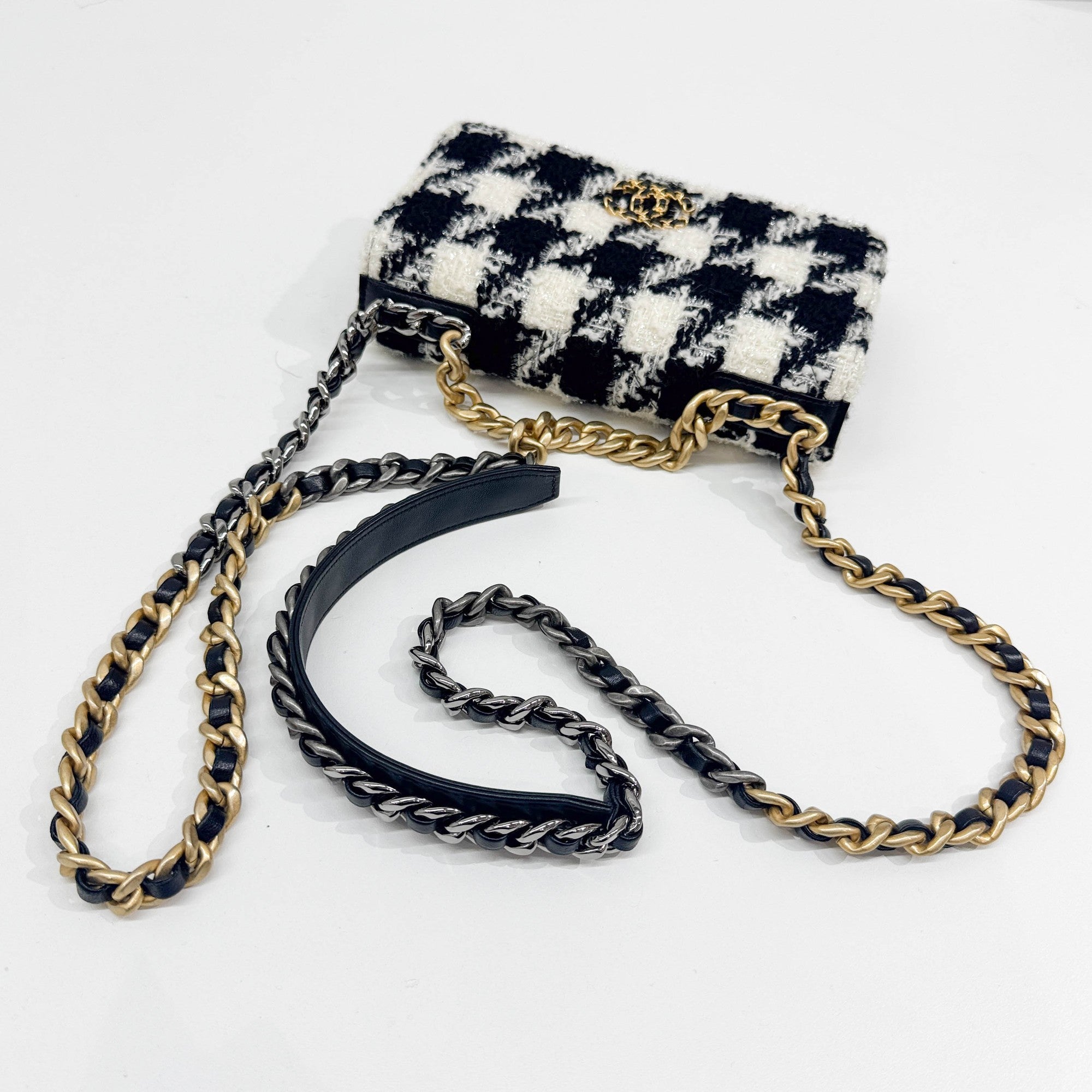 19 Black & White Tweed Wallet Two Way Bag