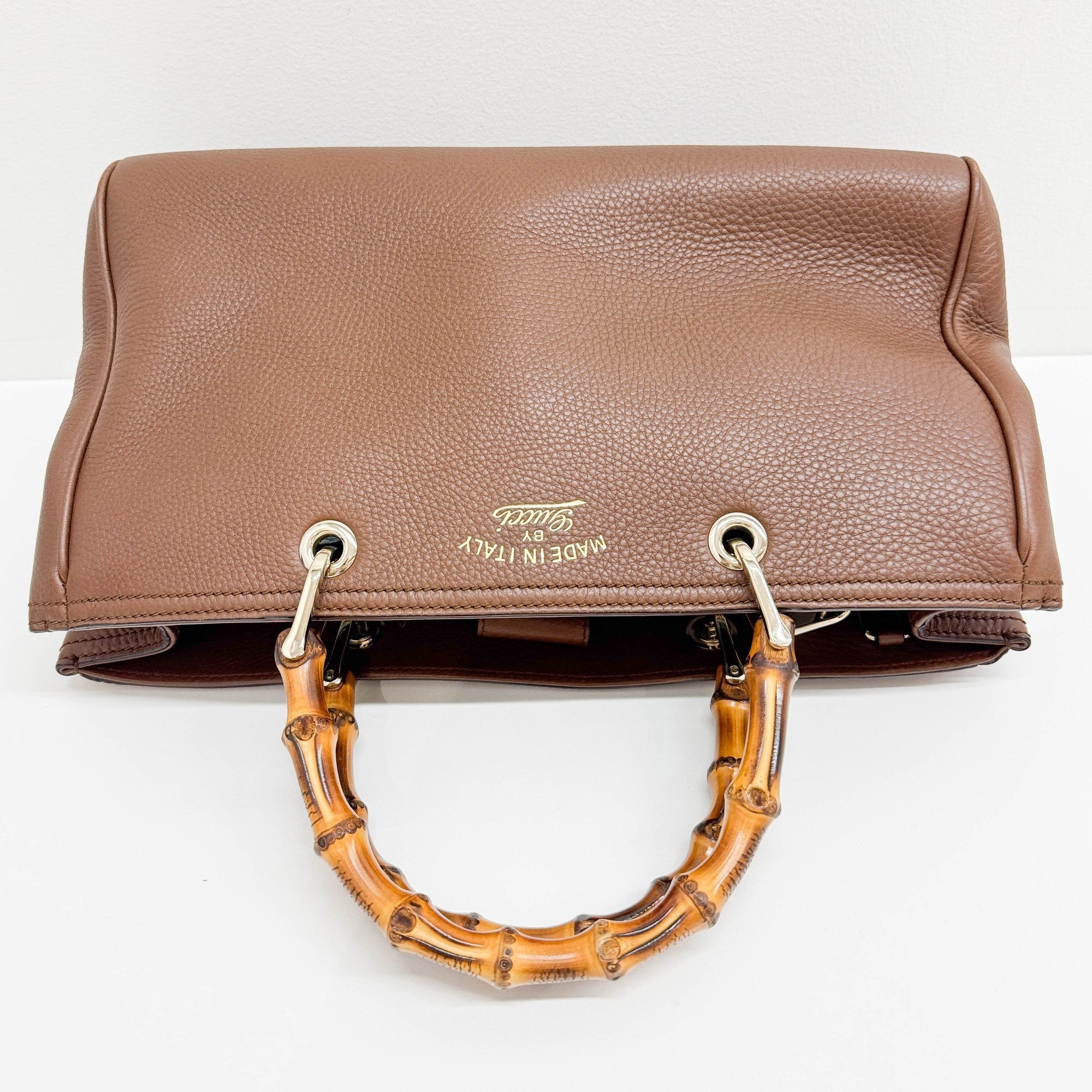 Bamboo Brown Leather Hand Bag