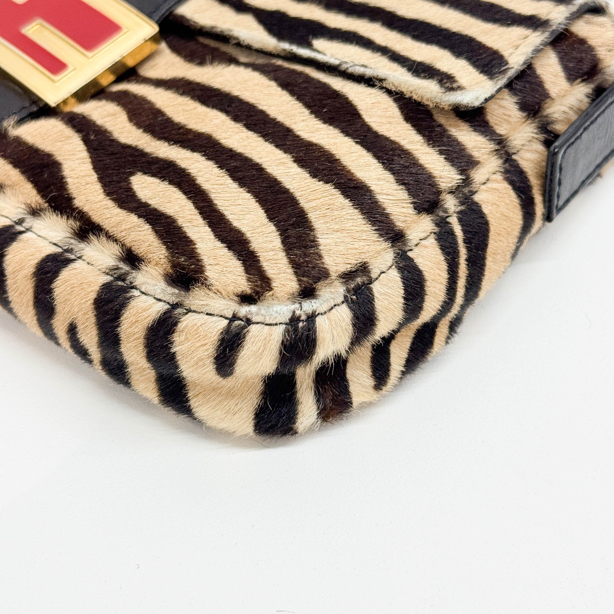 Baguette Brown Zebra Print Pony Hair Shoulder Bag