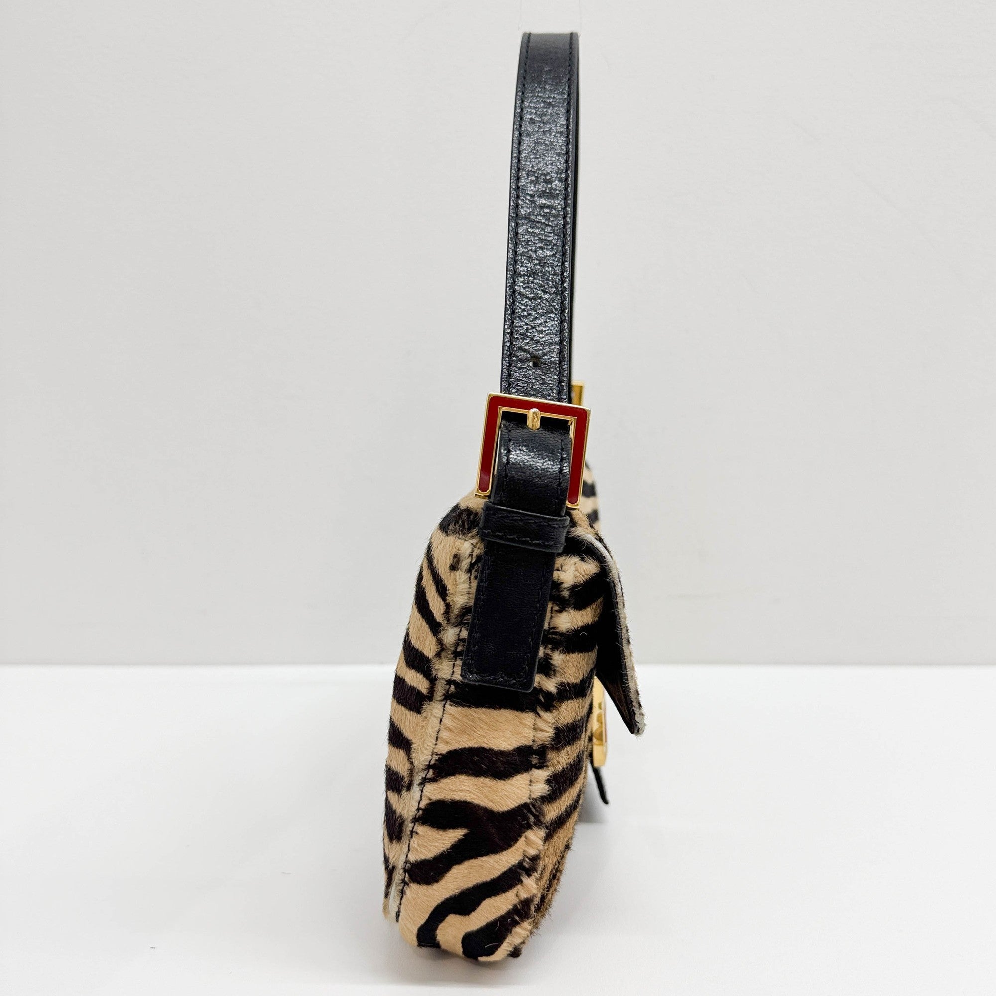 Baguette Brown Zebra Print Pony Hair Shoulder Bag