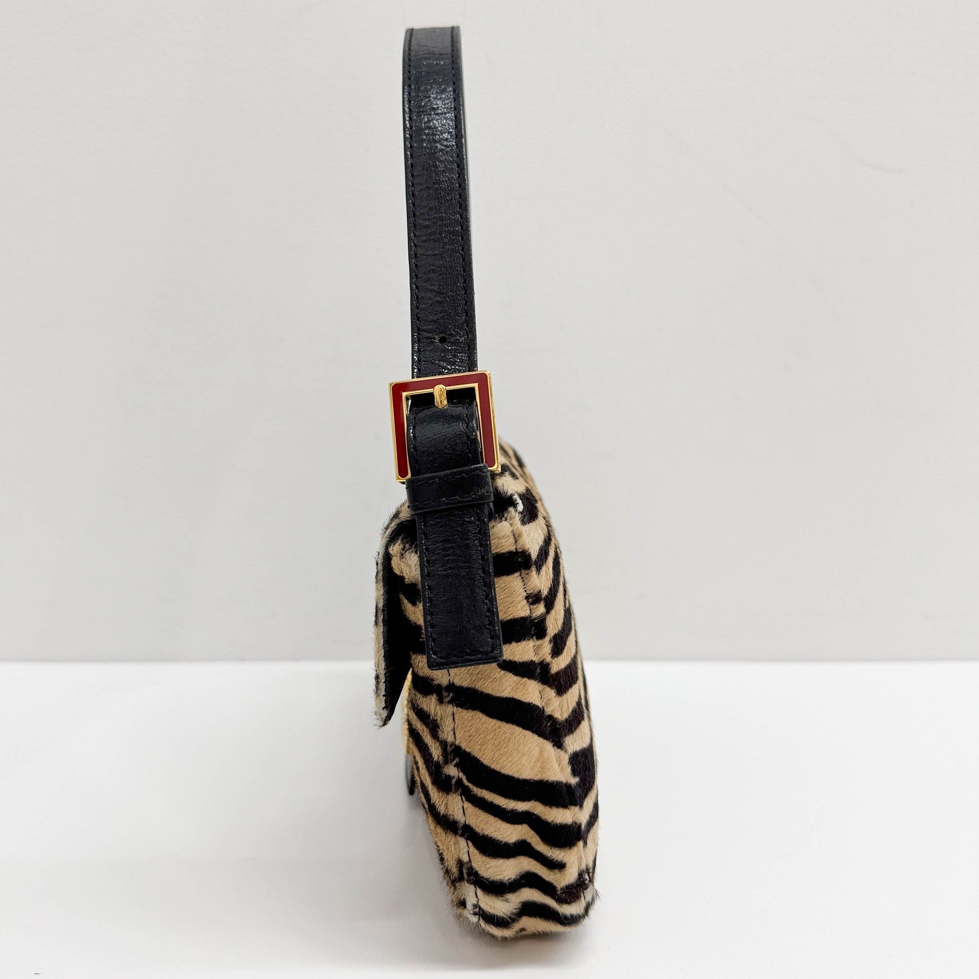 Baguette Brown Zebra Print Pony Hair Shoulder Bag