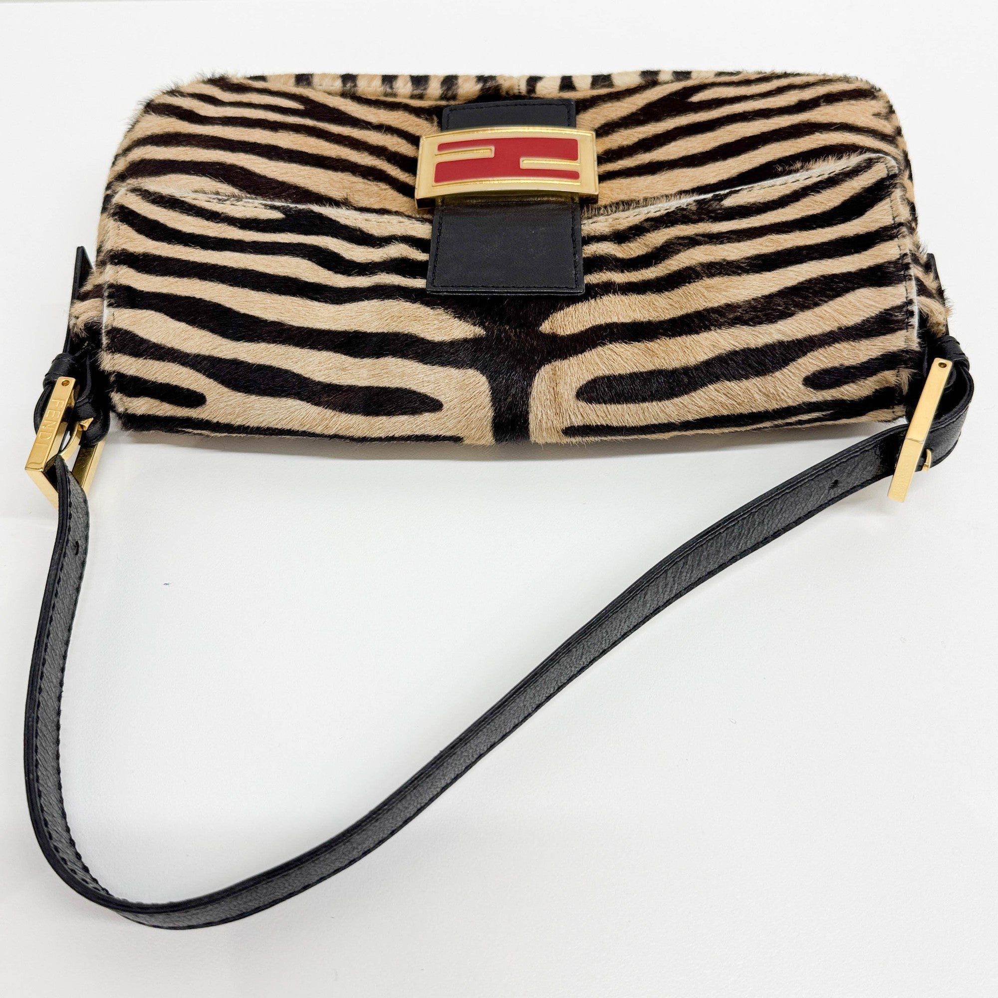 Baguette Brown Zebra Print Pony Hair Shoulder Bag