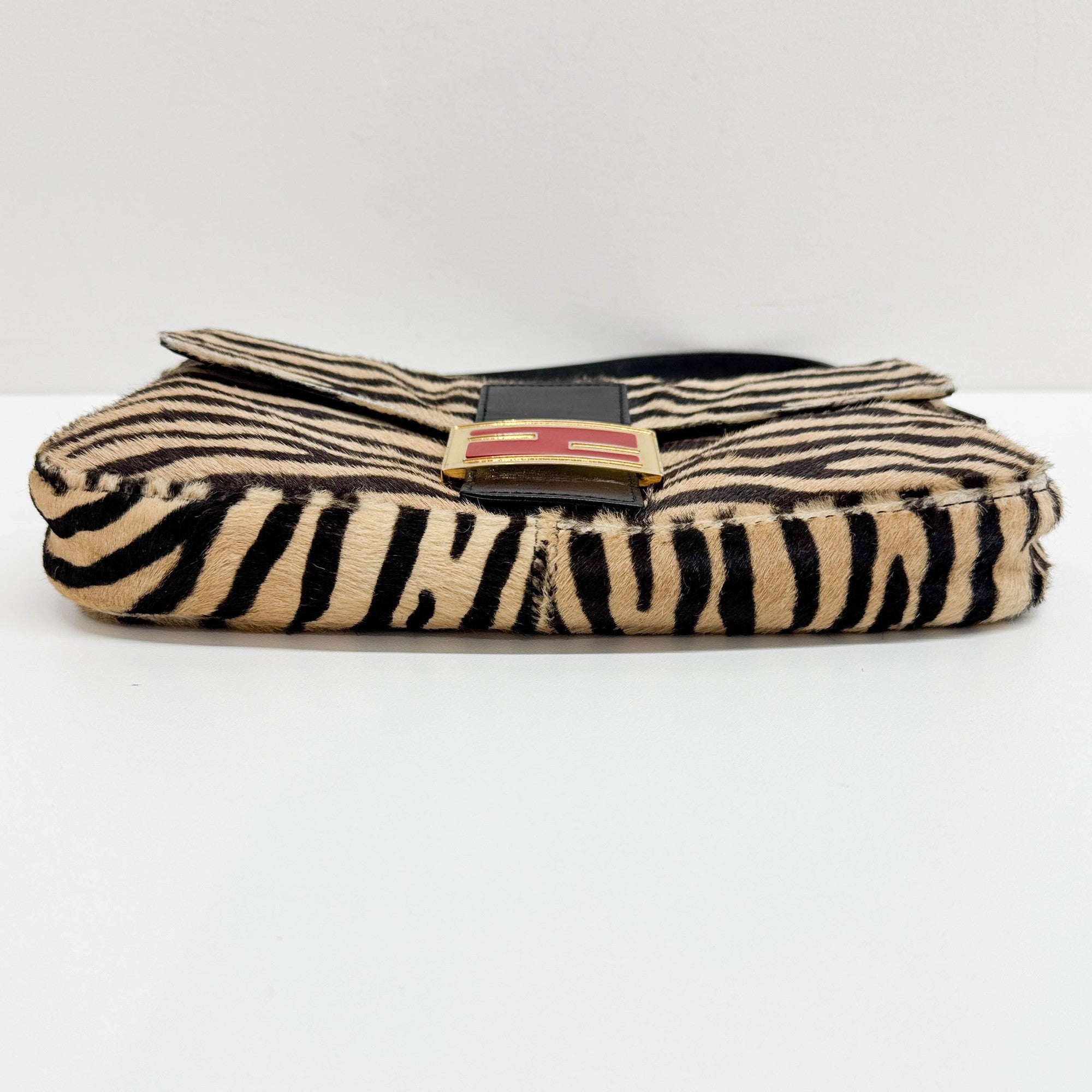 Baguette Brown Zebra Print Pony Hair Shoulder Bag