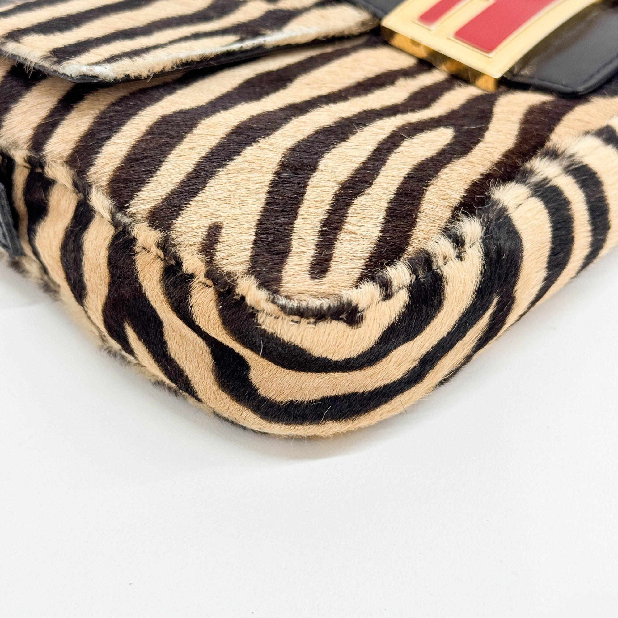 Baguette Brown Zebra Print Pony Hair Shoulder Bag