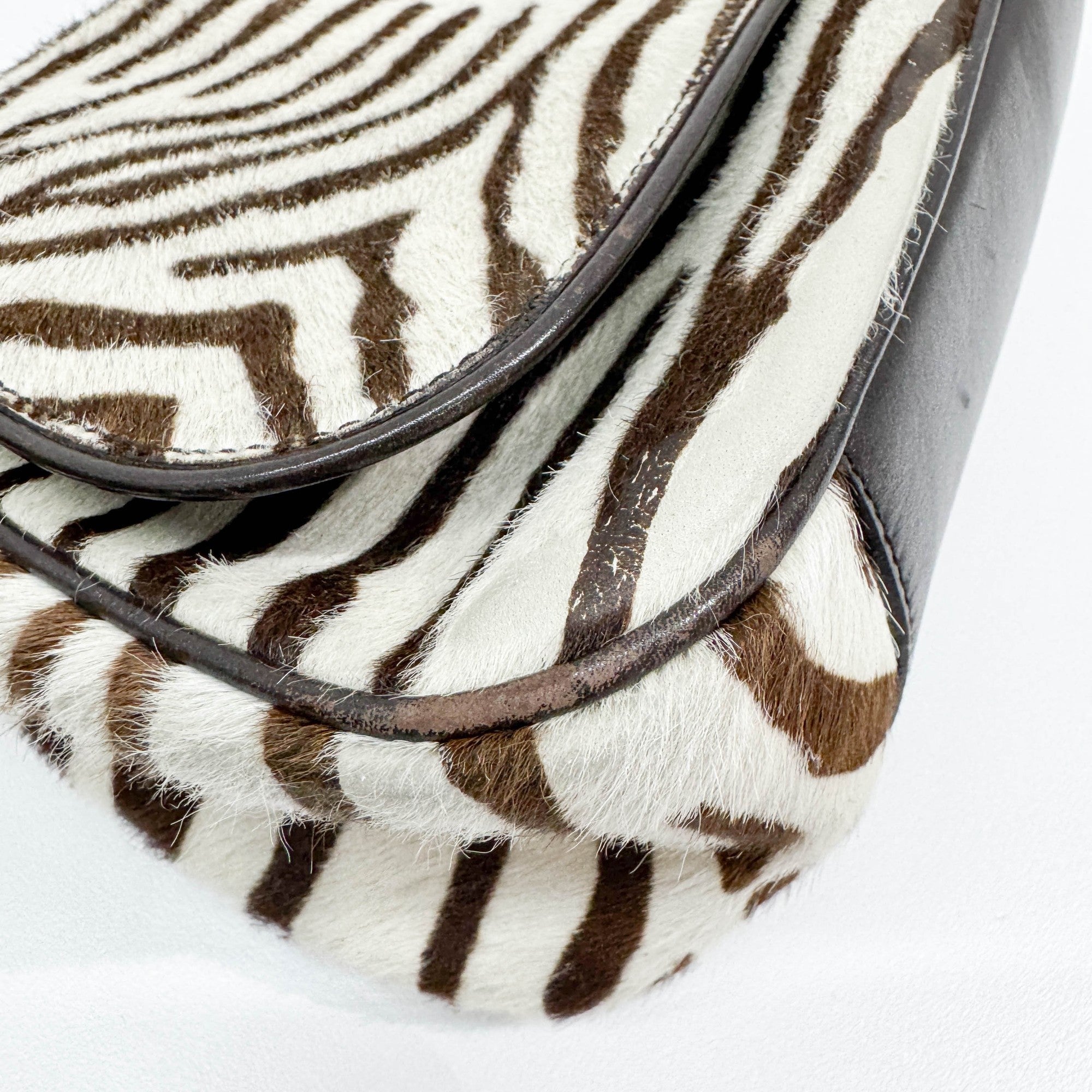 Harako Brown & White Zebra Print Pony Hair Shoulder Bag