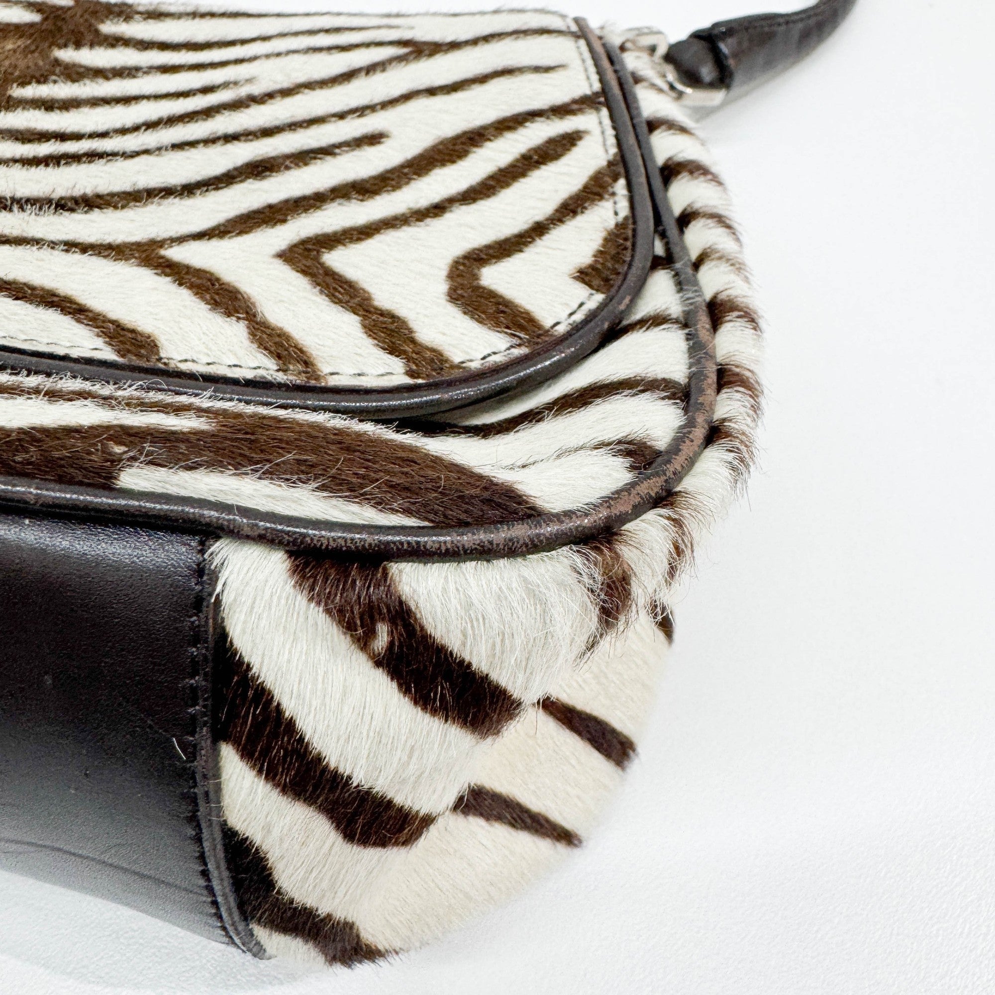 Harako Brown & White Zebra Print Pony Hair Shoulder Bag