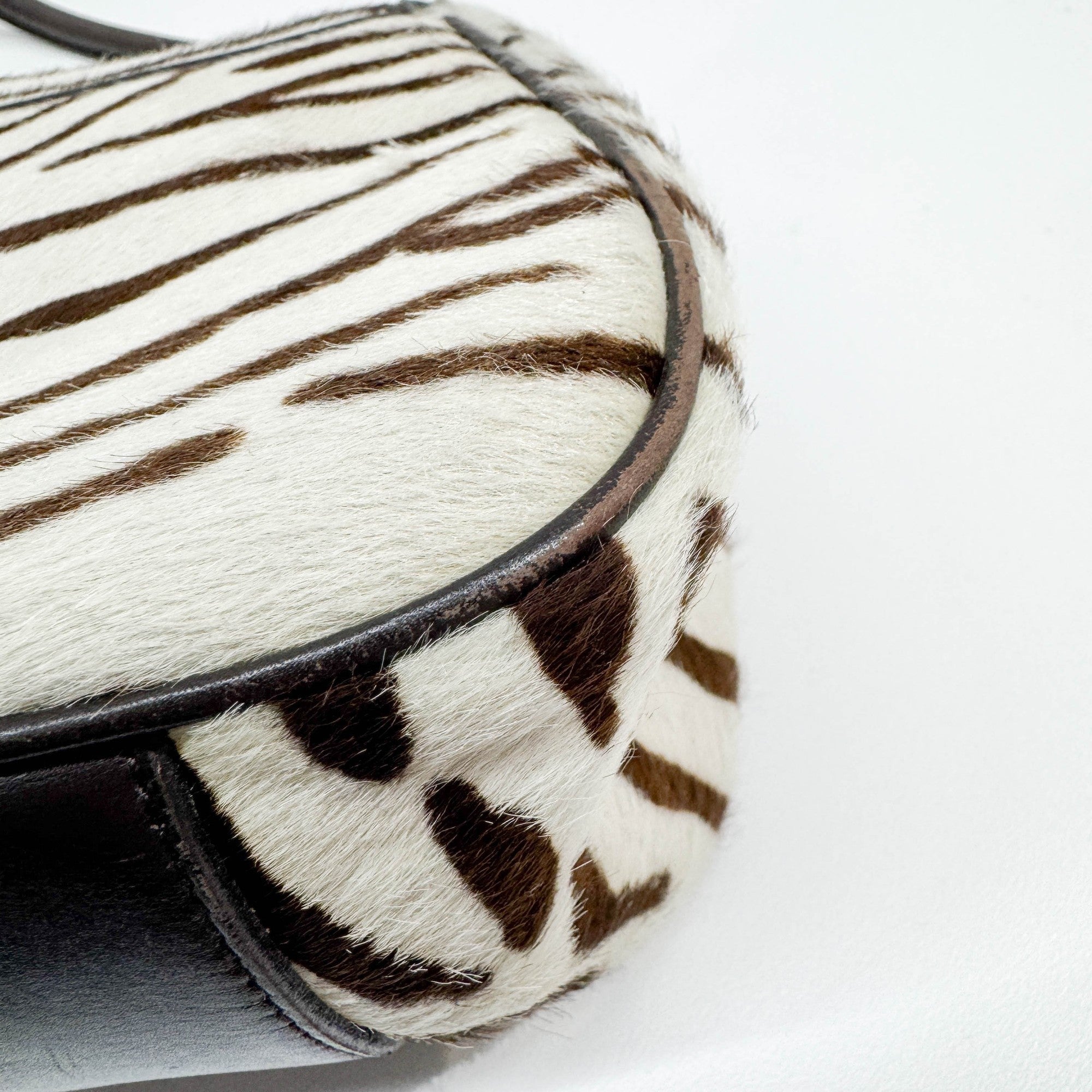 Harako Brown & White Zebra Print Pony Hair Shoulder Bag
