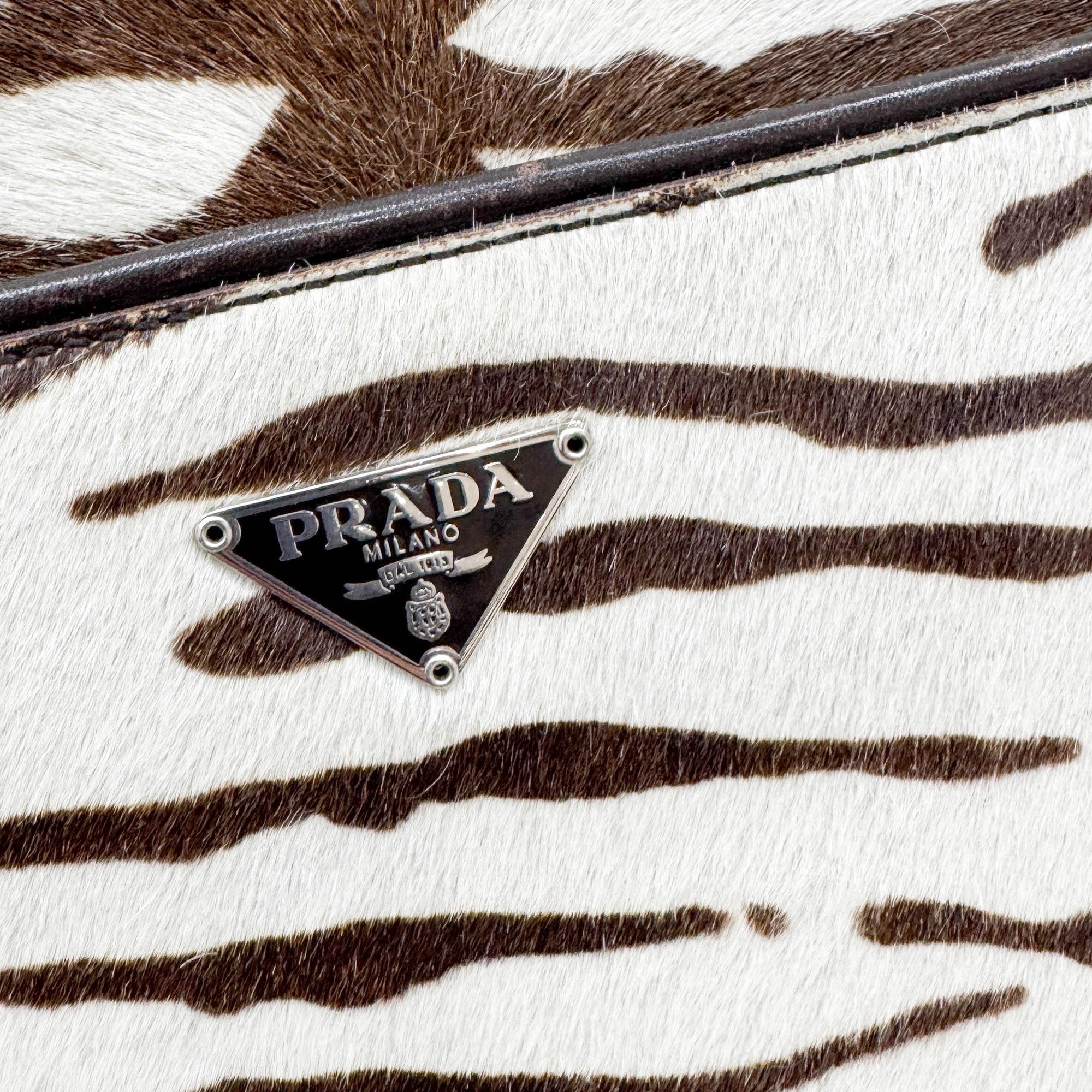 Harako Brown & White Zebra Print Pony Hair Shoulder Bag