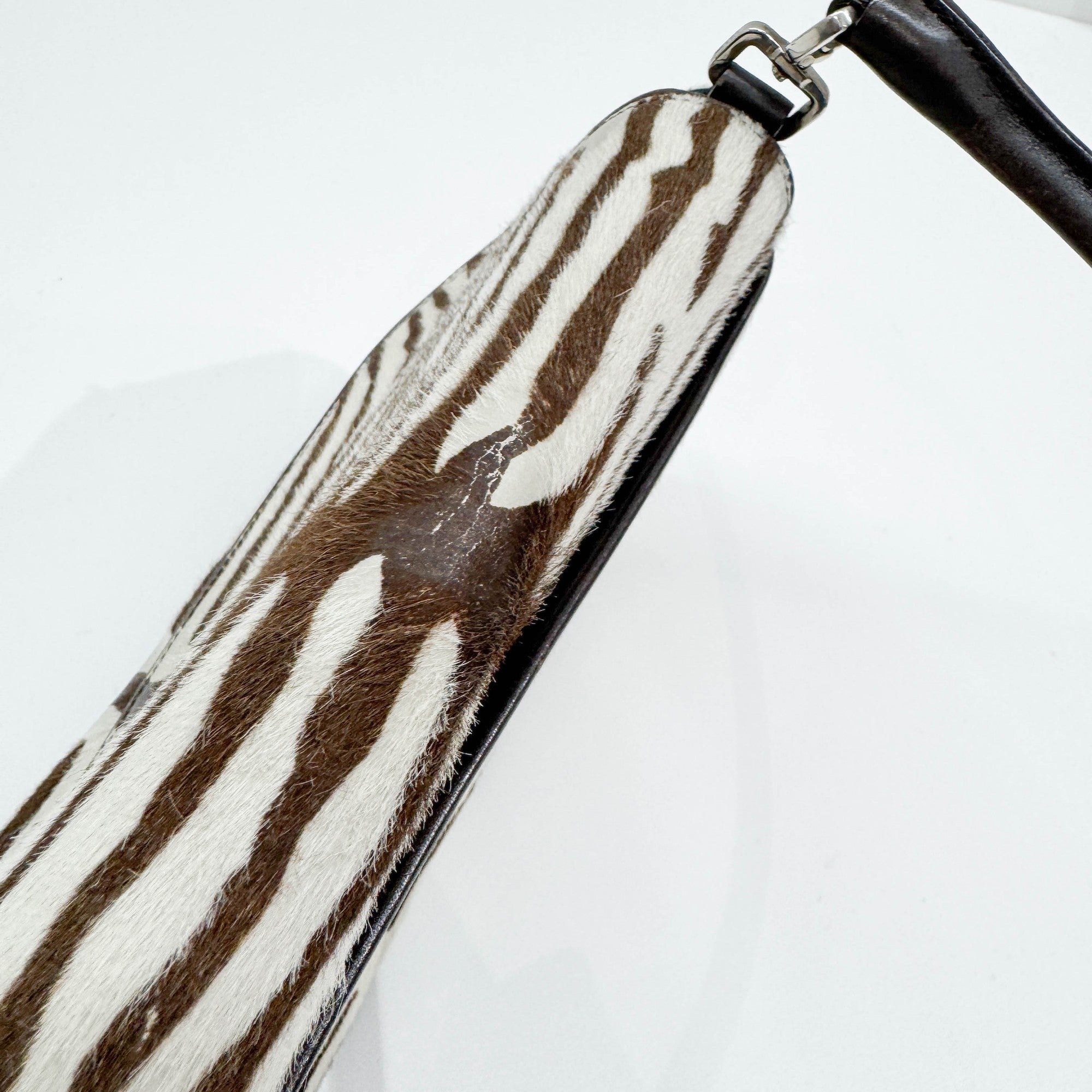 Harako Brown & White Zebra Print Pony Hair Shoulder Bag