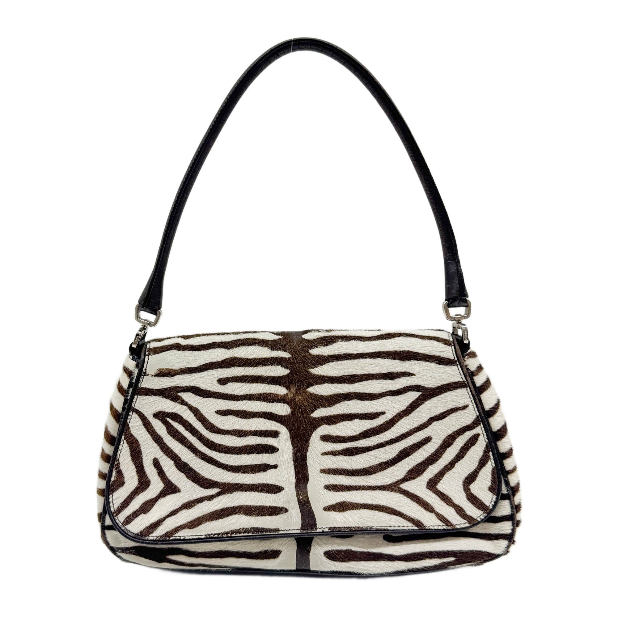 Harako Brown & White Zebra Print Pony Hair Shoulder Bag