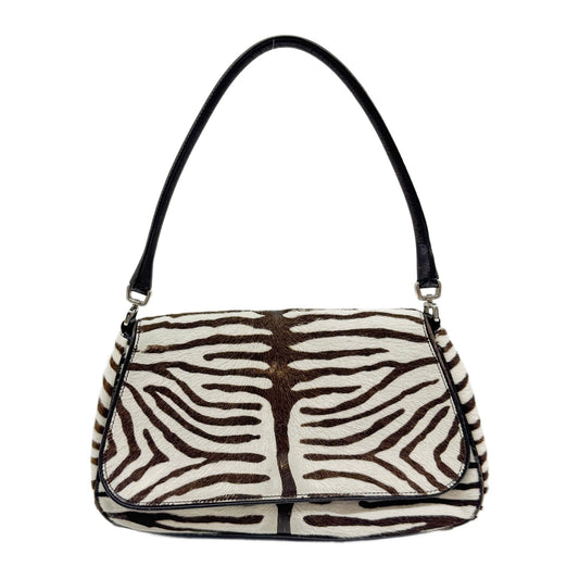 Harako Brown & White Zebra Print Pony Hair Shoulder Bag