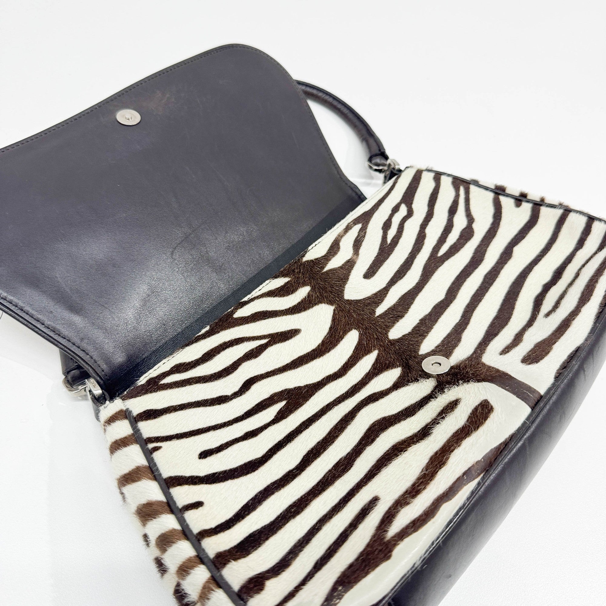 Harako Brown & White Zebra Print Pony Hair Shoulder Bag