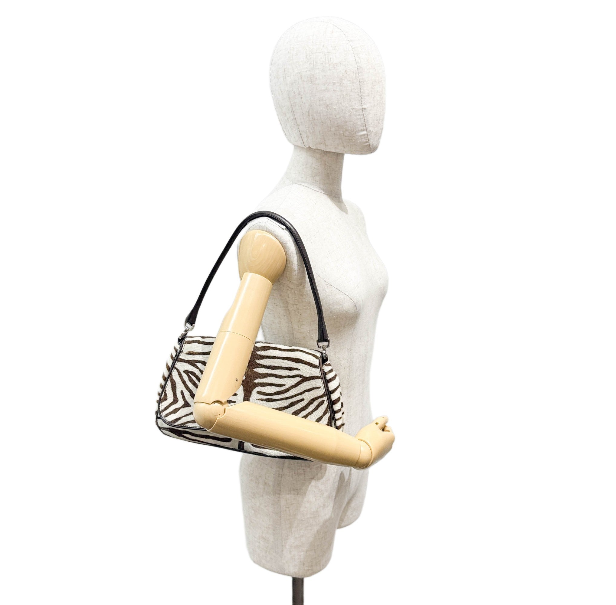 Harako Brown & White Zebra Print Pony Hair Shoulder Bag