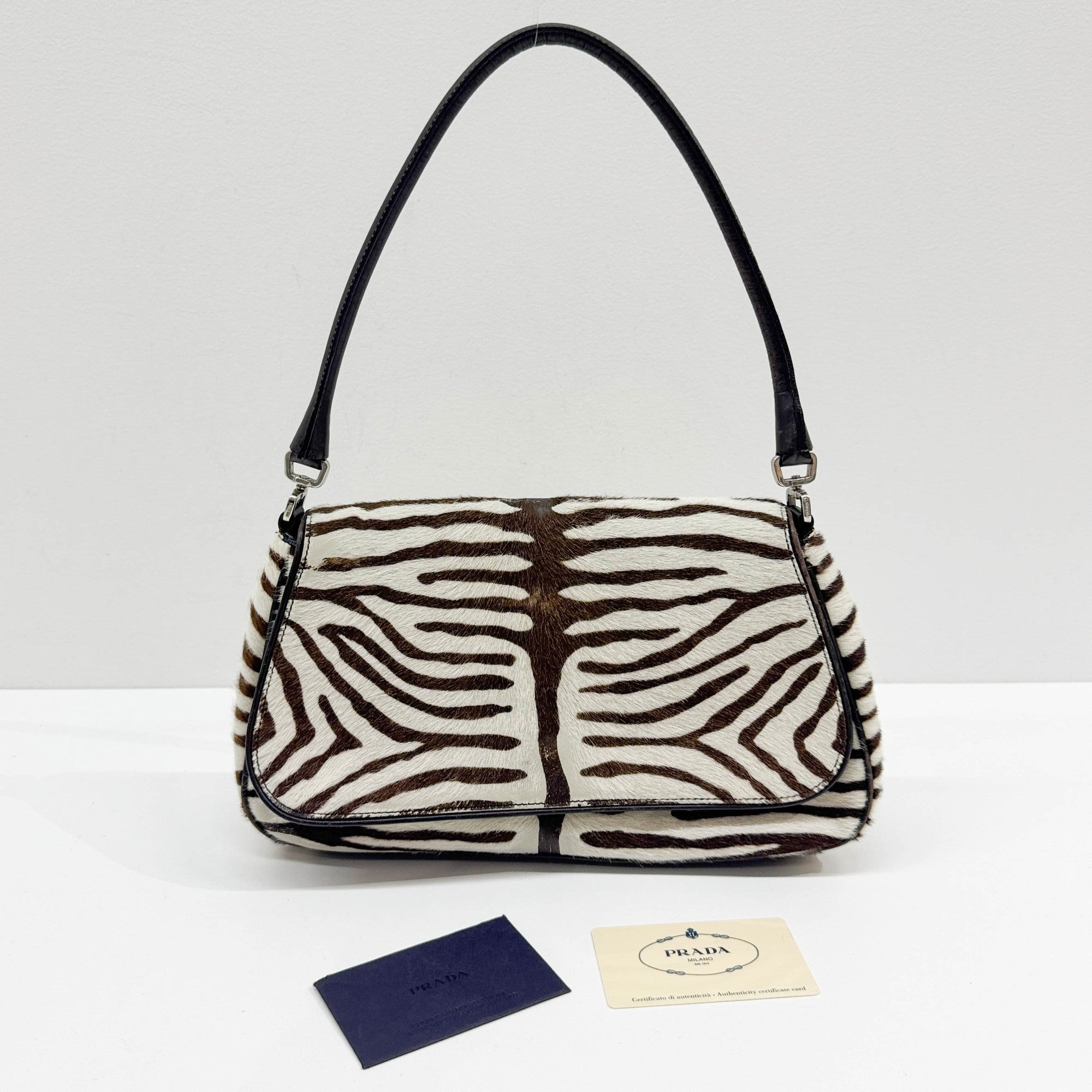 Harako Brown & White Zebra Print Pony Hair Shoulder Bag