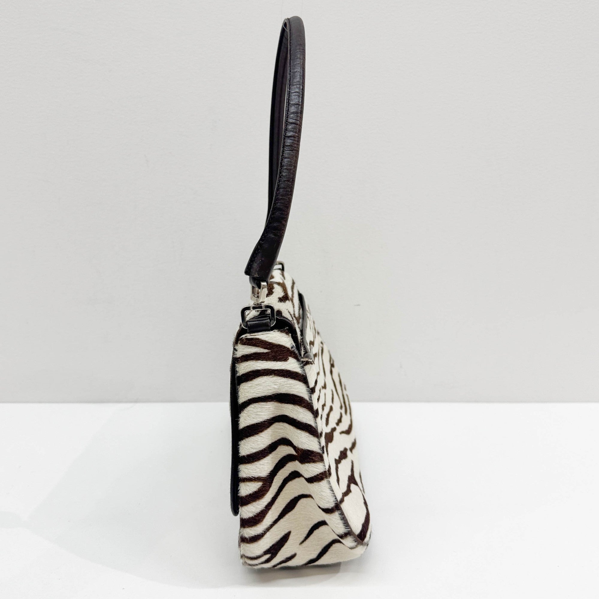 Harako Brown & White Zebra Print Pony Hair Shoulder Bag