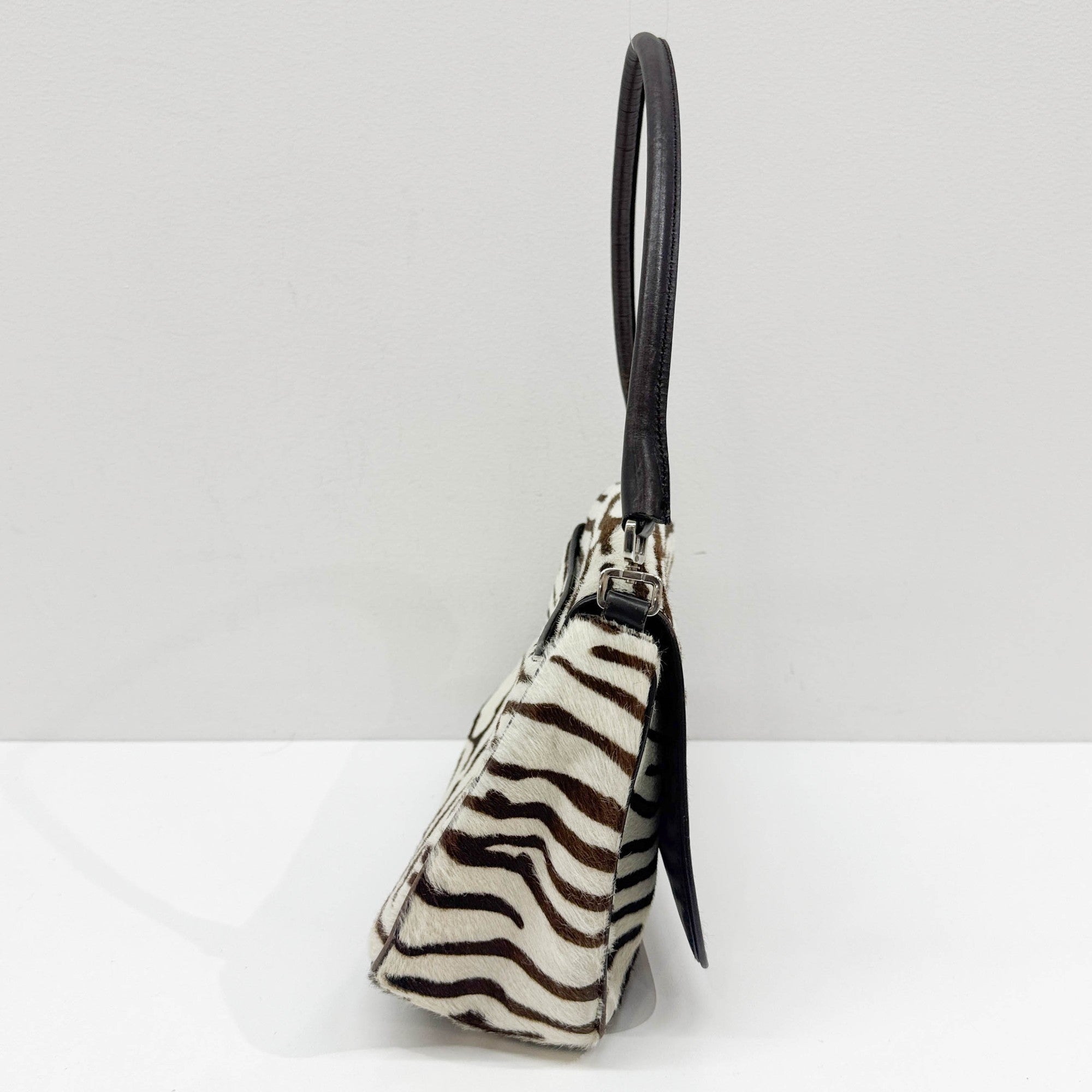 Harako Brown & White Zebra Print Pony Hair Shoulder Bag