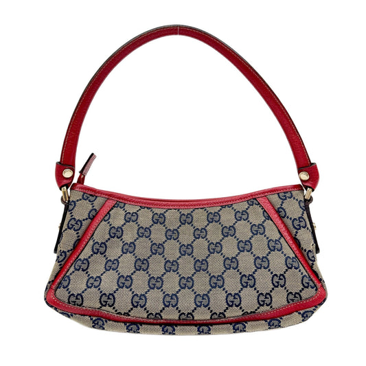 Abbey Red Trim Tan GG Canvas Shoulder Bag