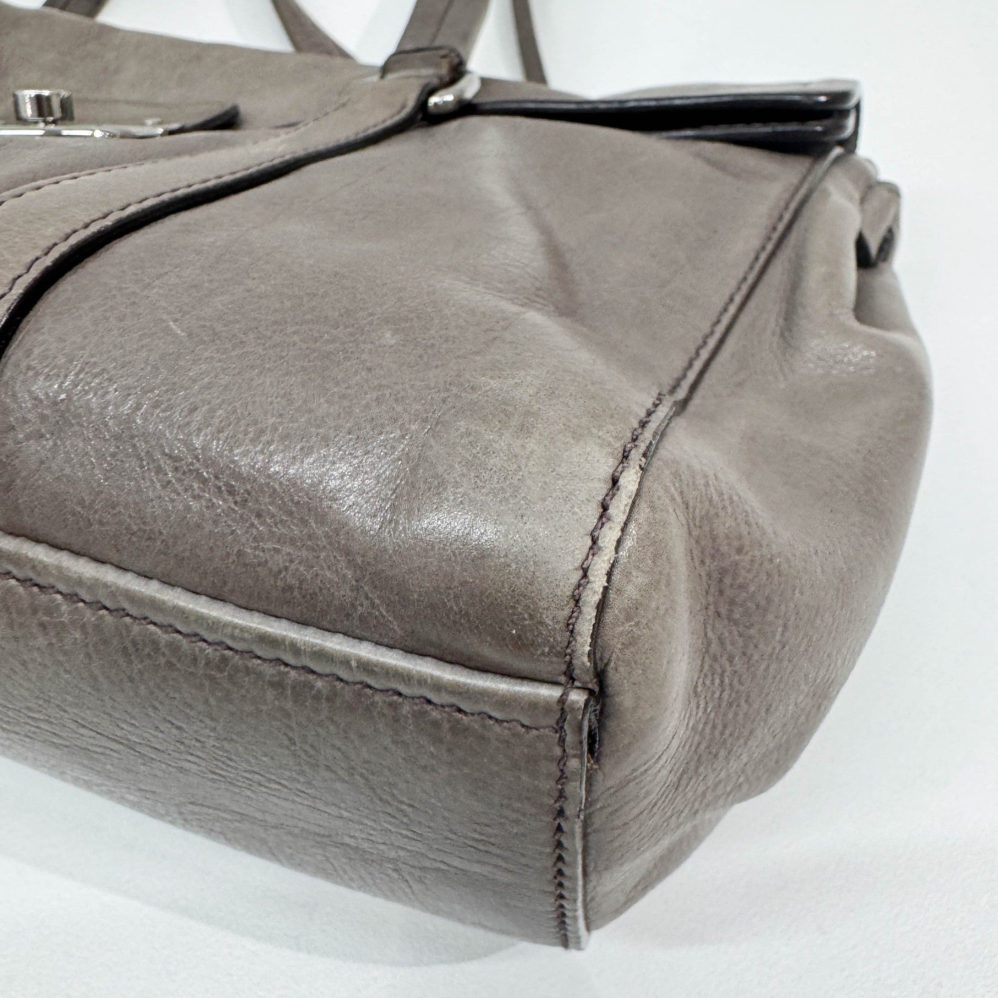 Sound Lock Gray Leather Shoulder Bag