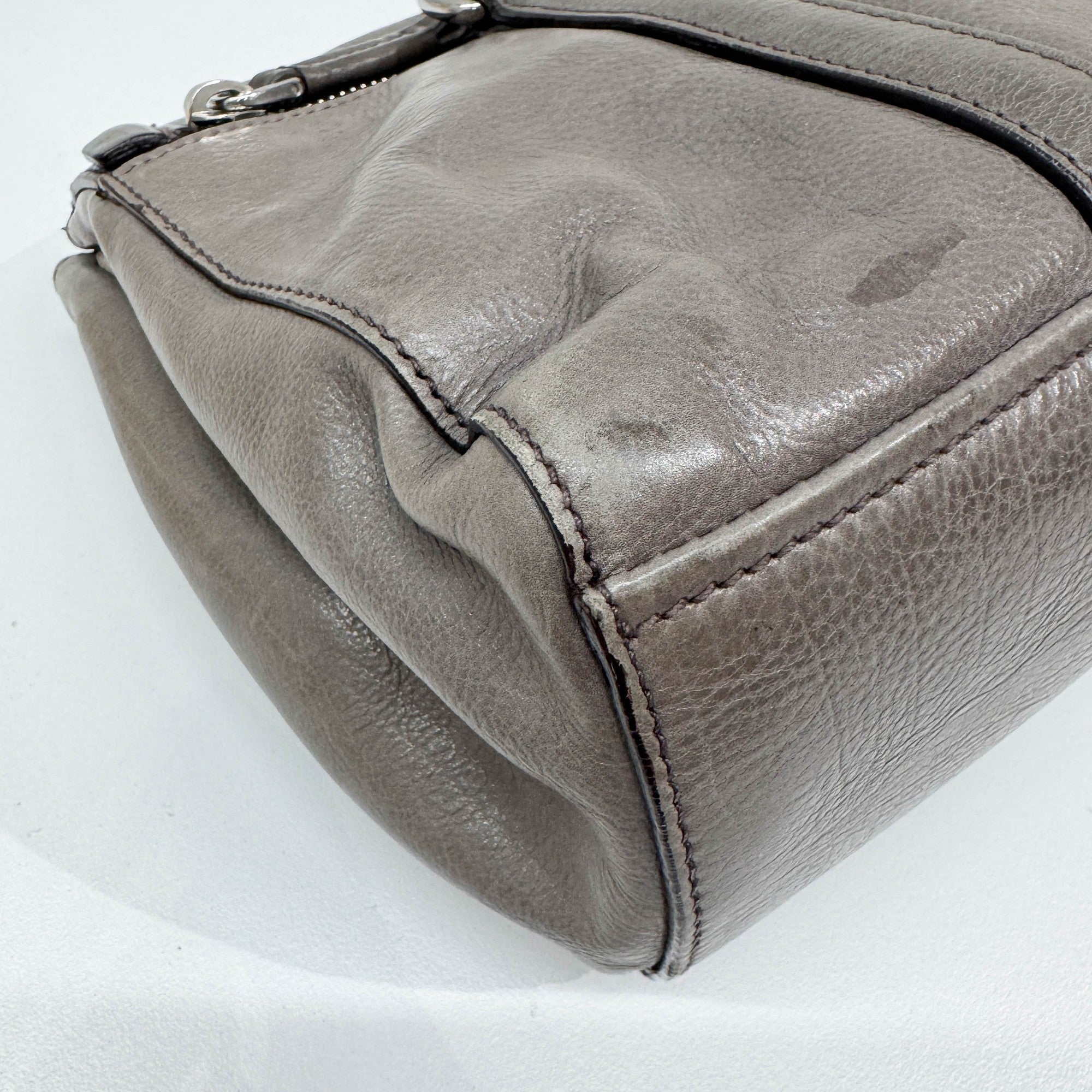Sound Lock Gray Leather Shoulder Bag
