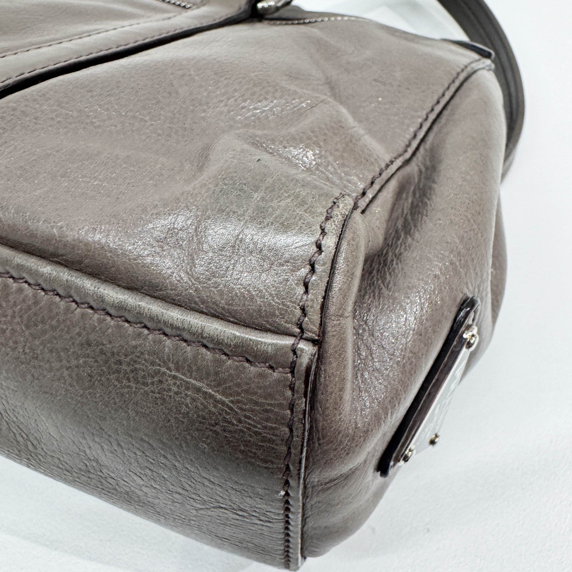 Sound Lock Gray Leather Shoulder Bag