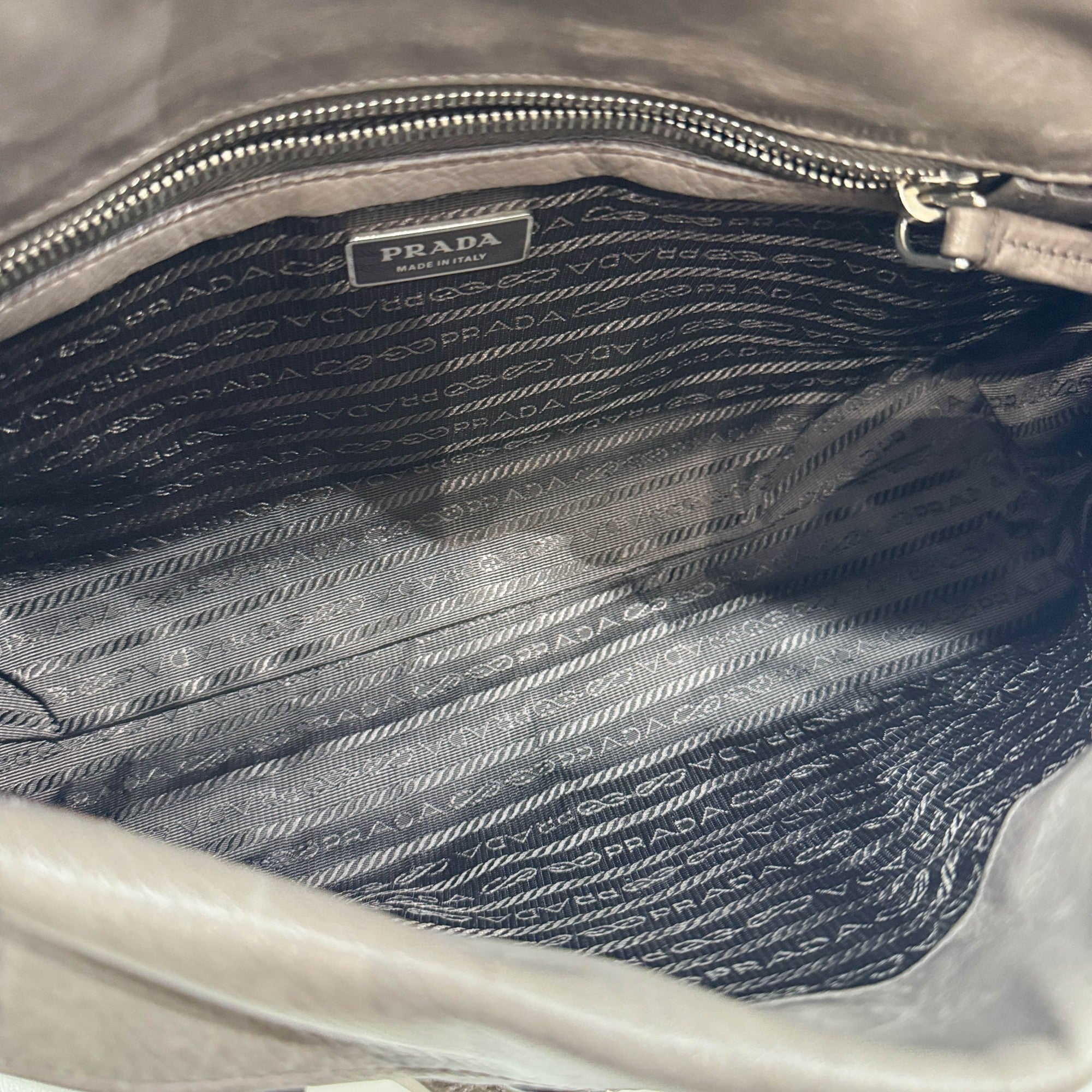 Sound Lock Gray Leather Shoulder Bag