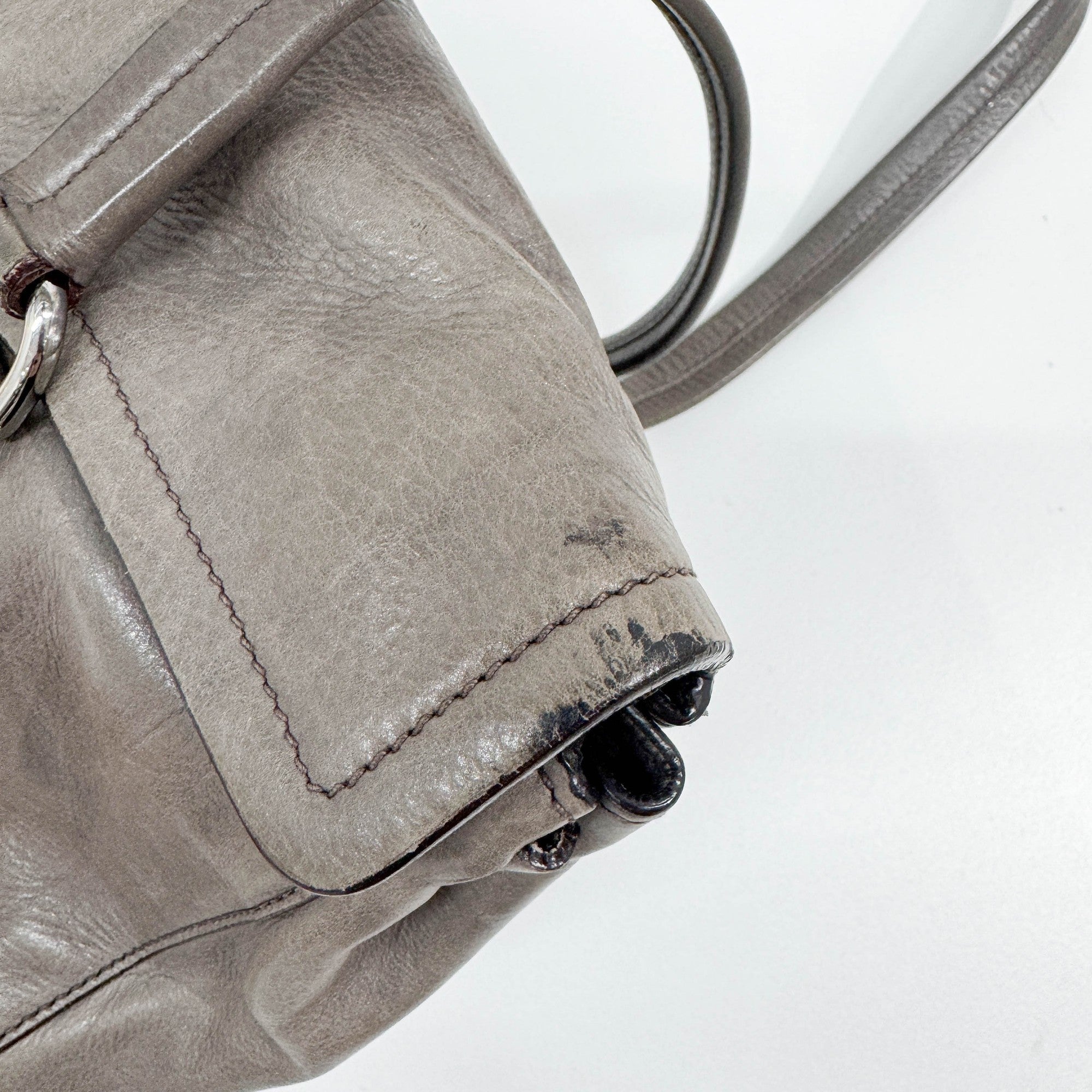 Sound Lock Gray Leather Shoulder Bag