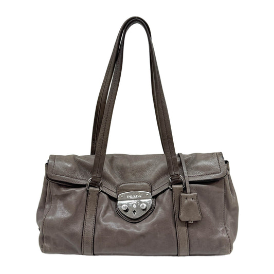 Sound Lock Gray Leather Shoulder Bag