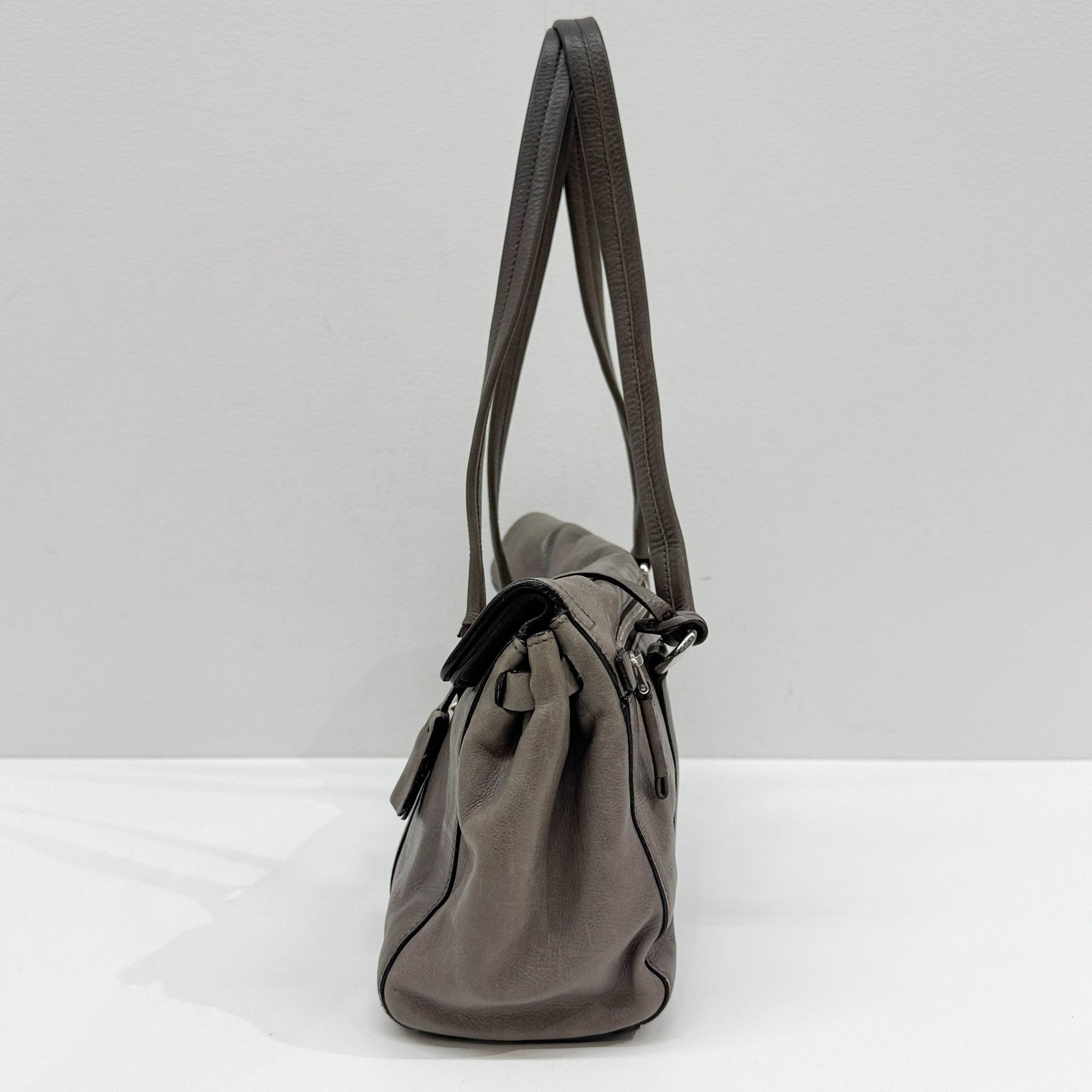 Sound Lock Gray Leather Shoulder Bag