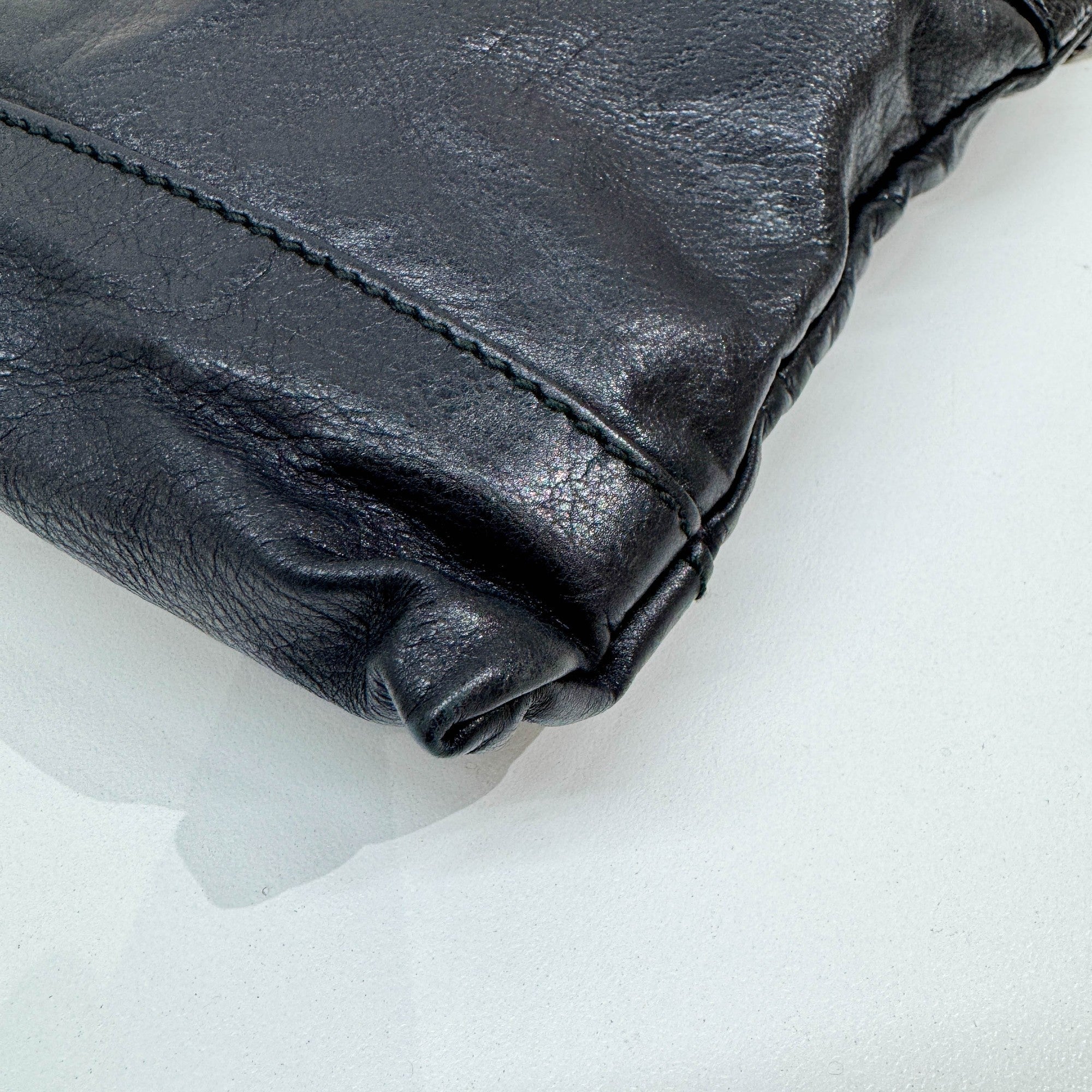 Studded Black Leather Shoulder Bag