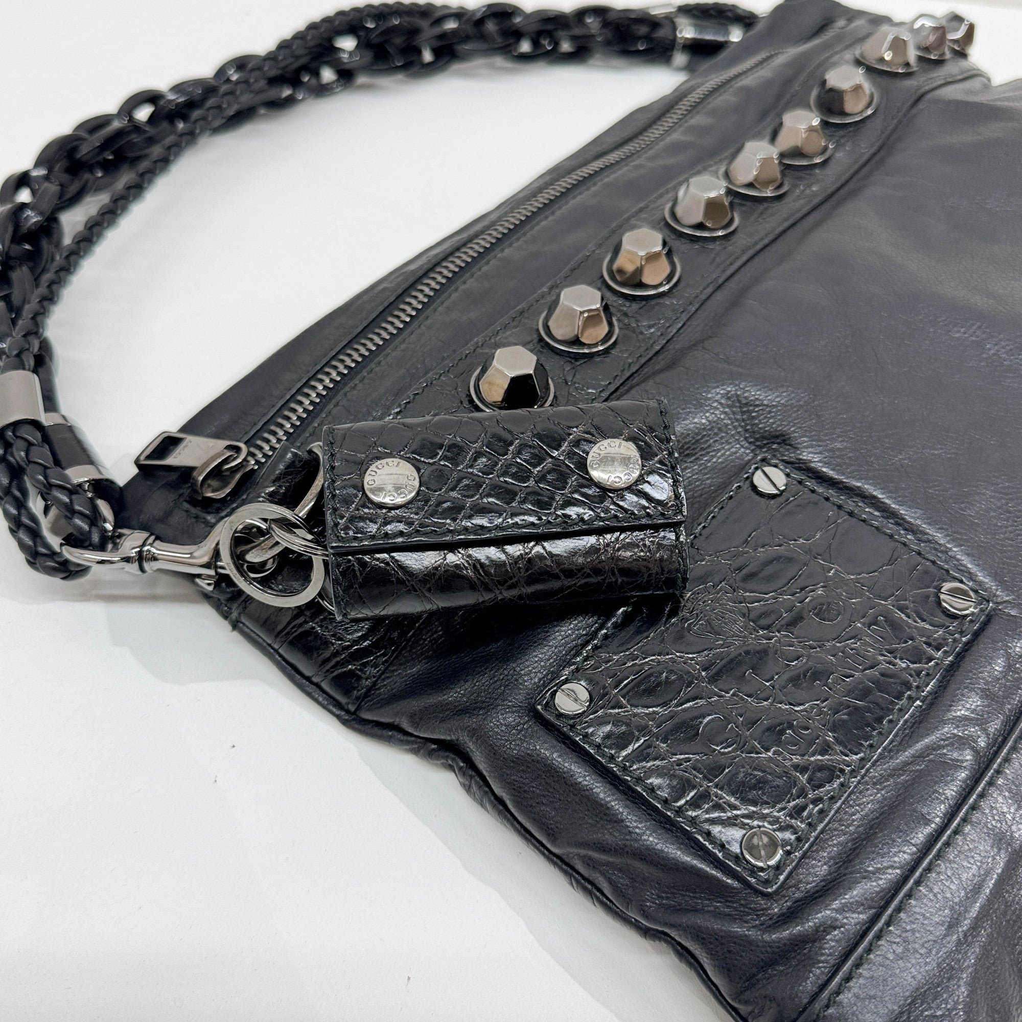 Studded Black Leather Shoulder Bag