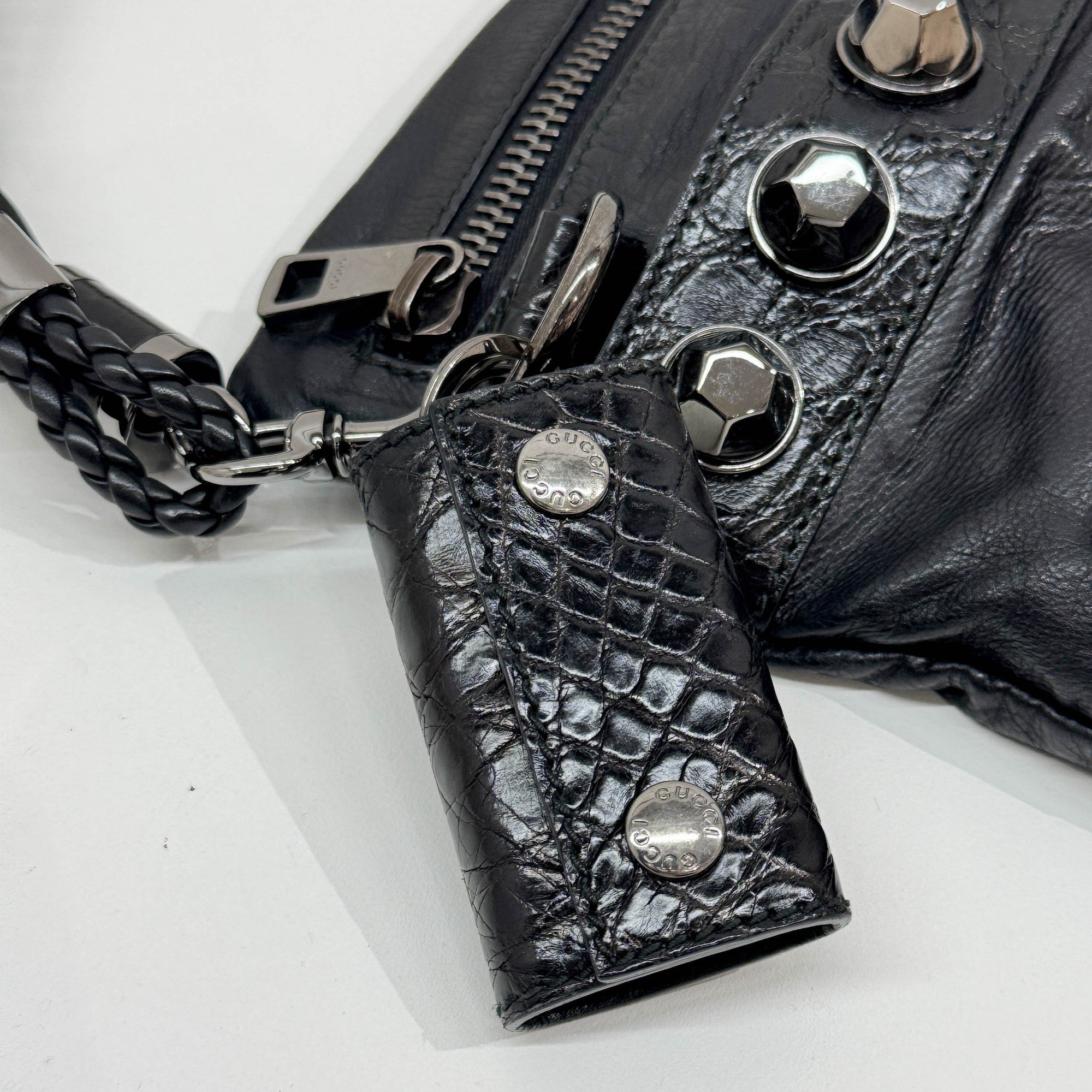 Studded Black Leather Shoulder Bag