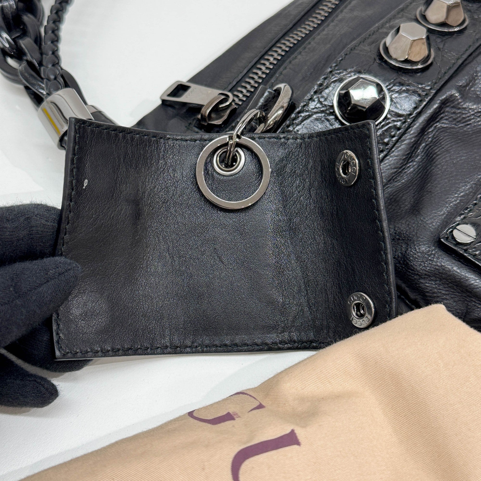 Studded Black Leather Shoulder Bag