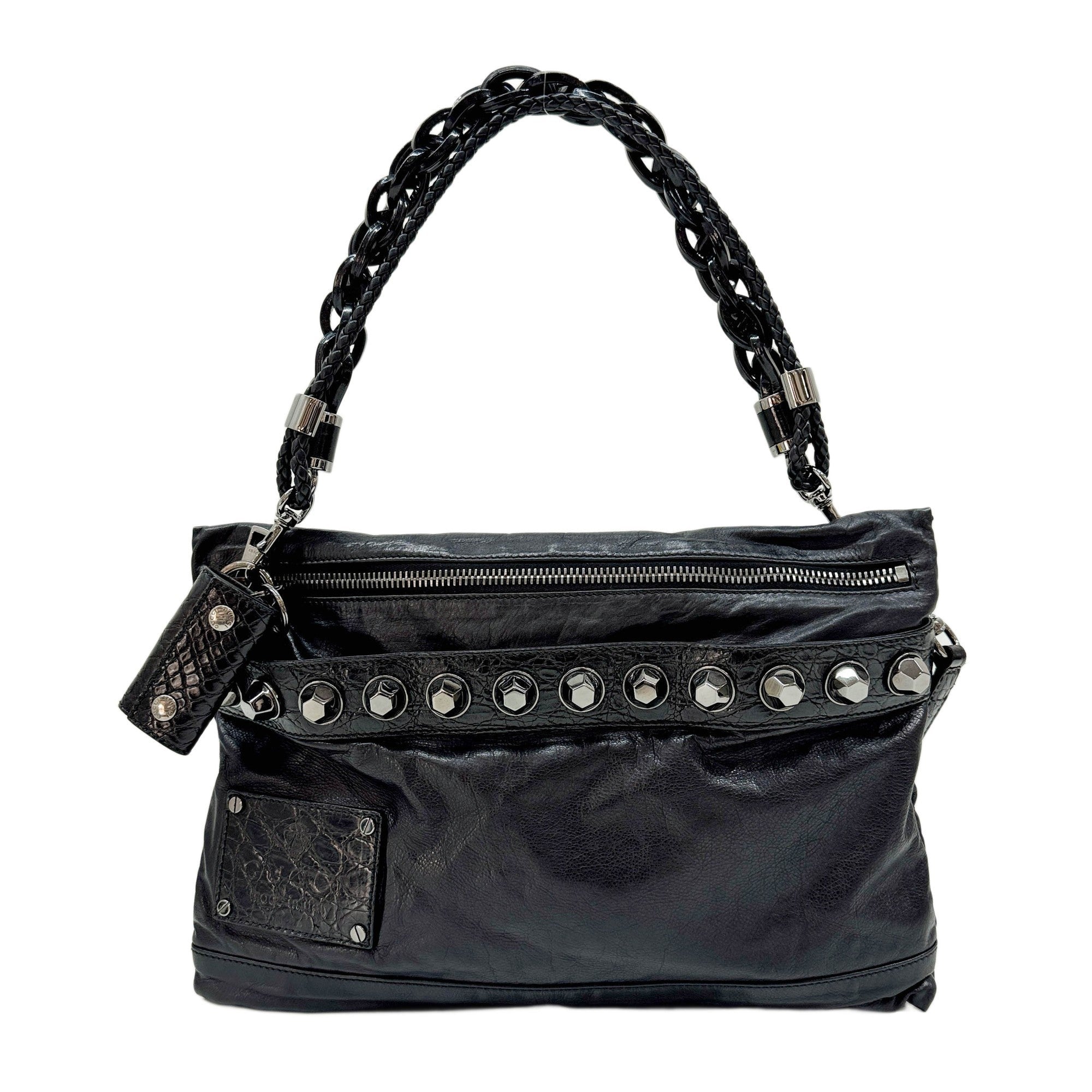 Studded Black Leather Shoulder Bag