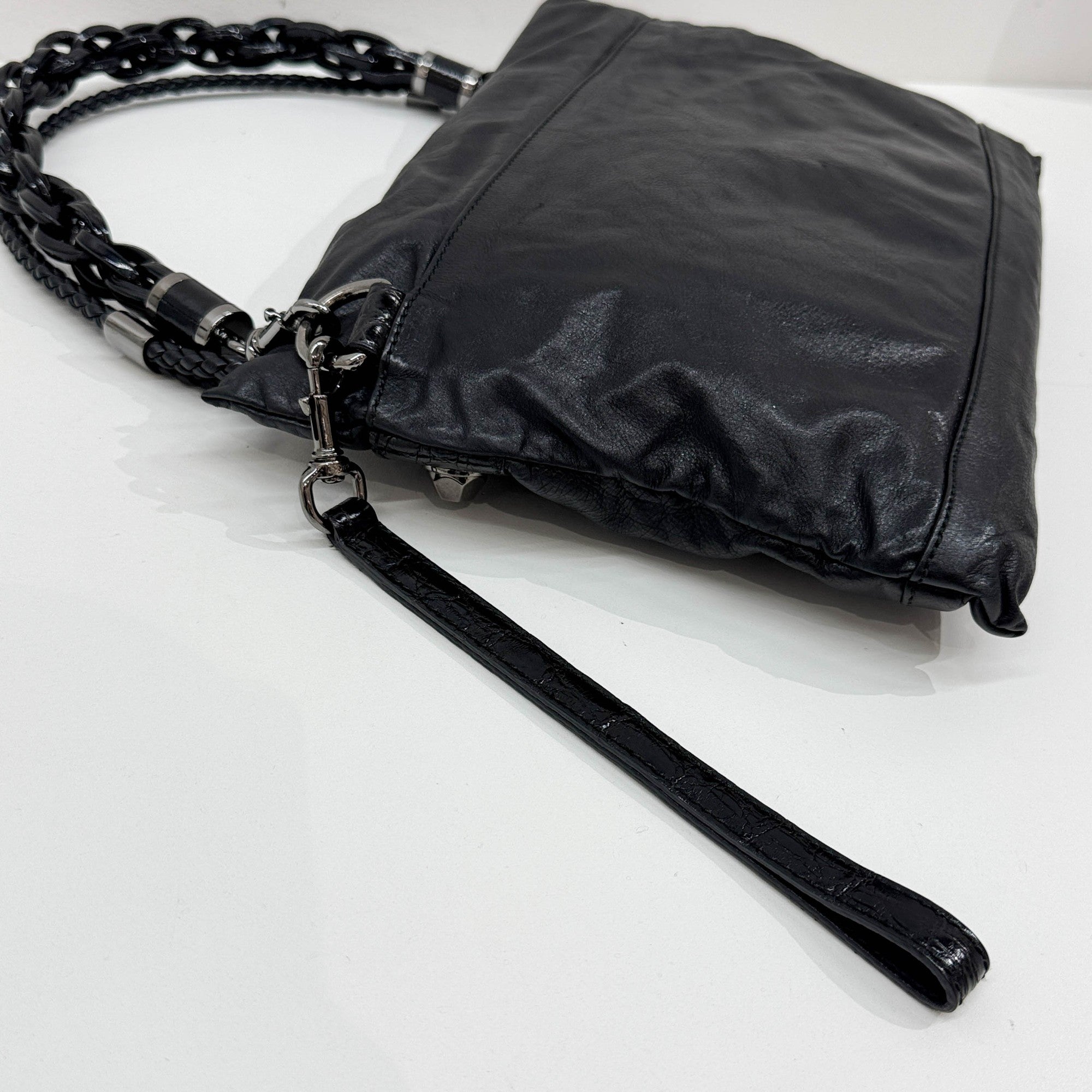 Studded Black Leather Shoulder Bag