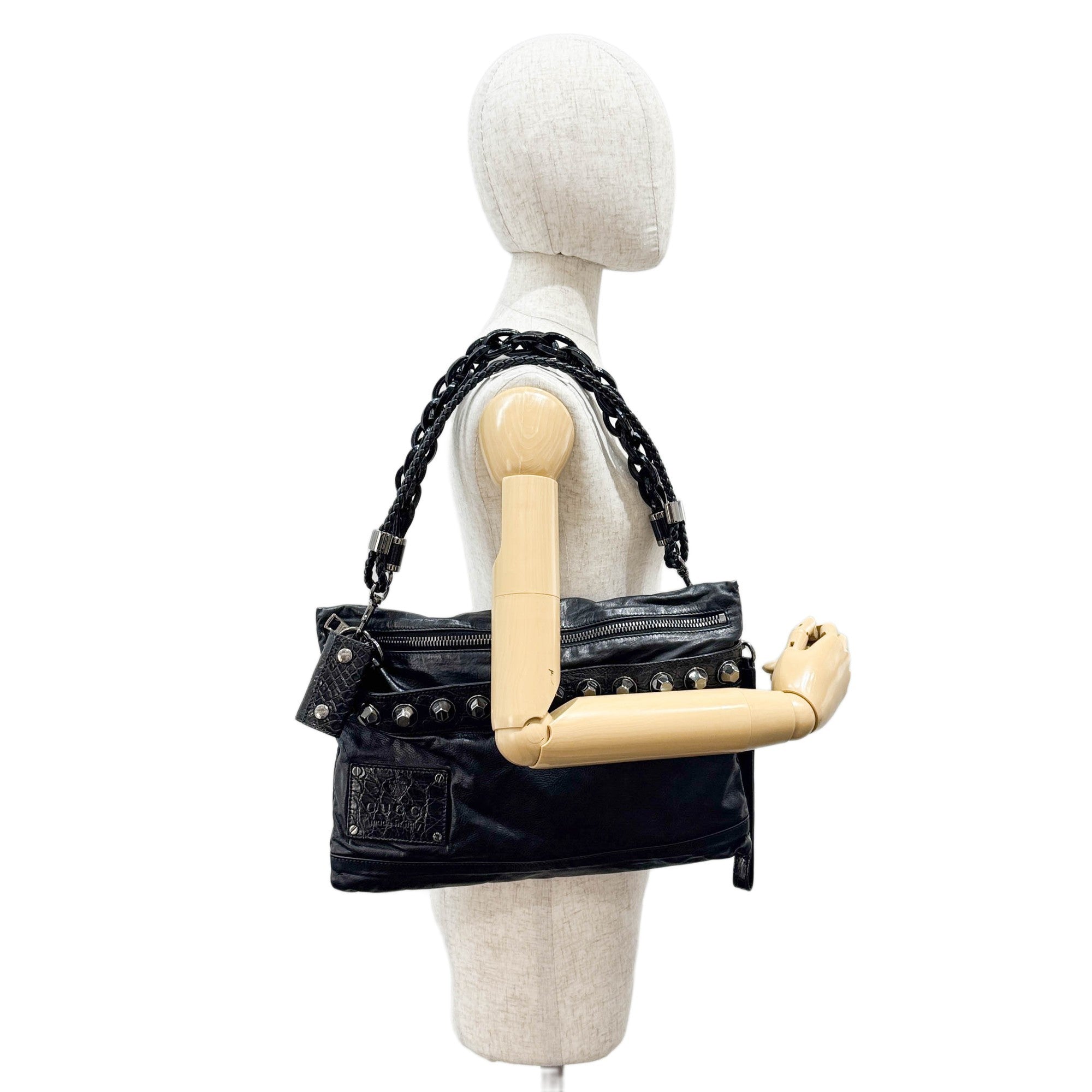 Studded Black Leather Shoulder Bag