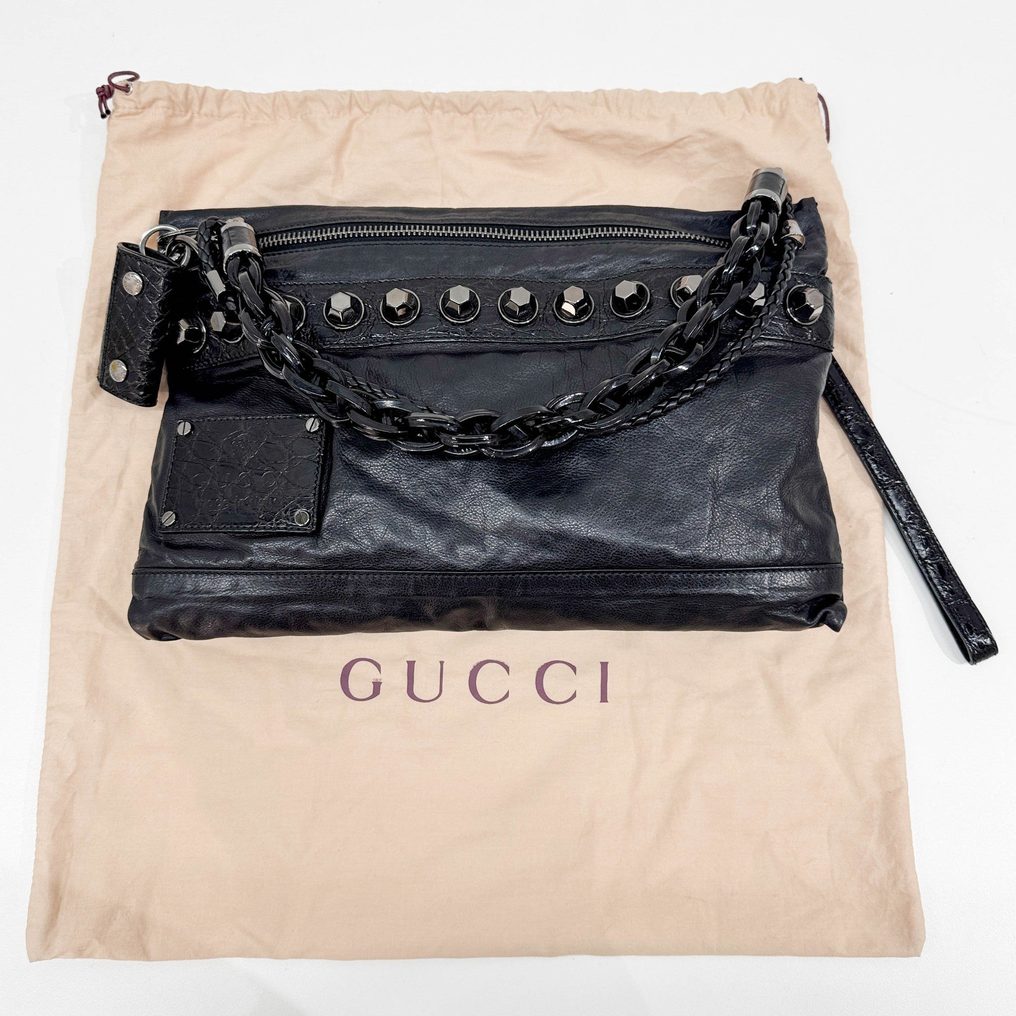 Studded Black Leather Shoulder Bag