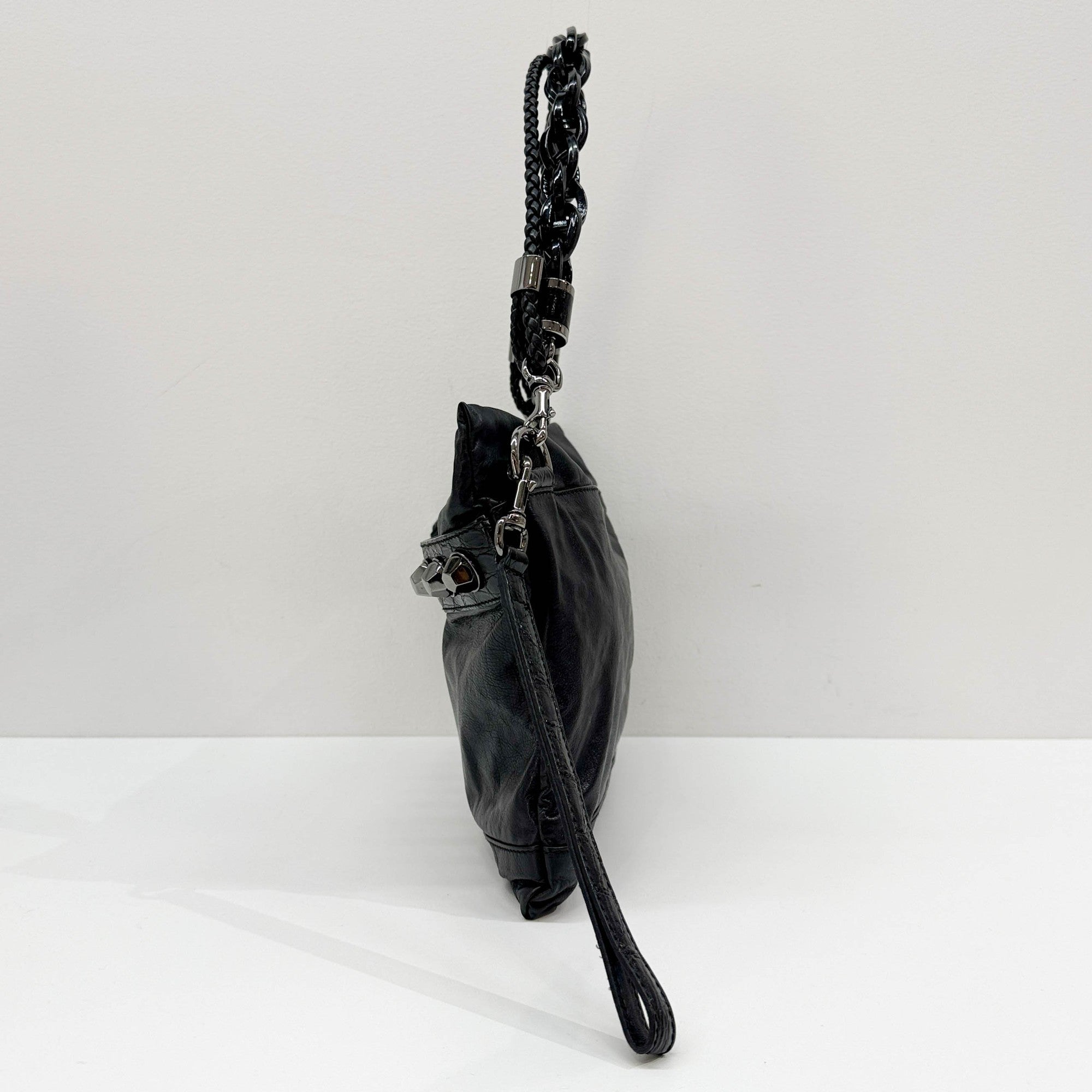 Studded Black Leather Shoulder Bag