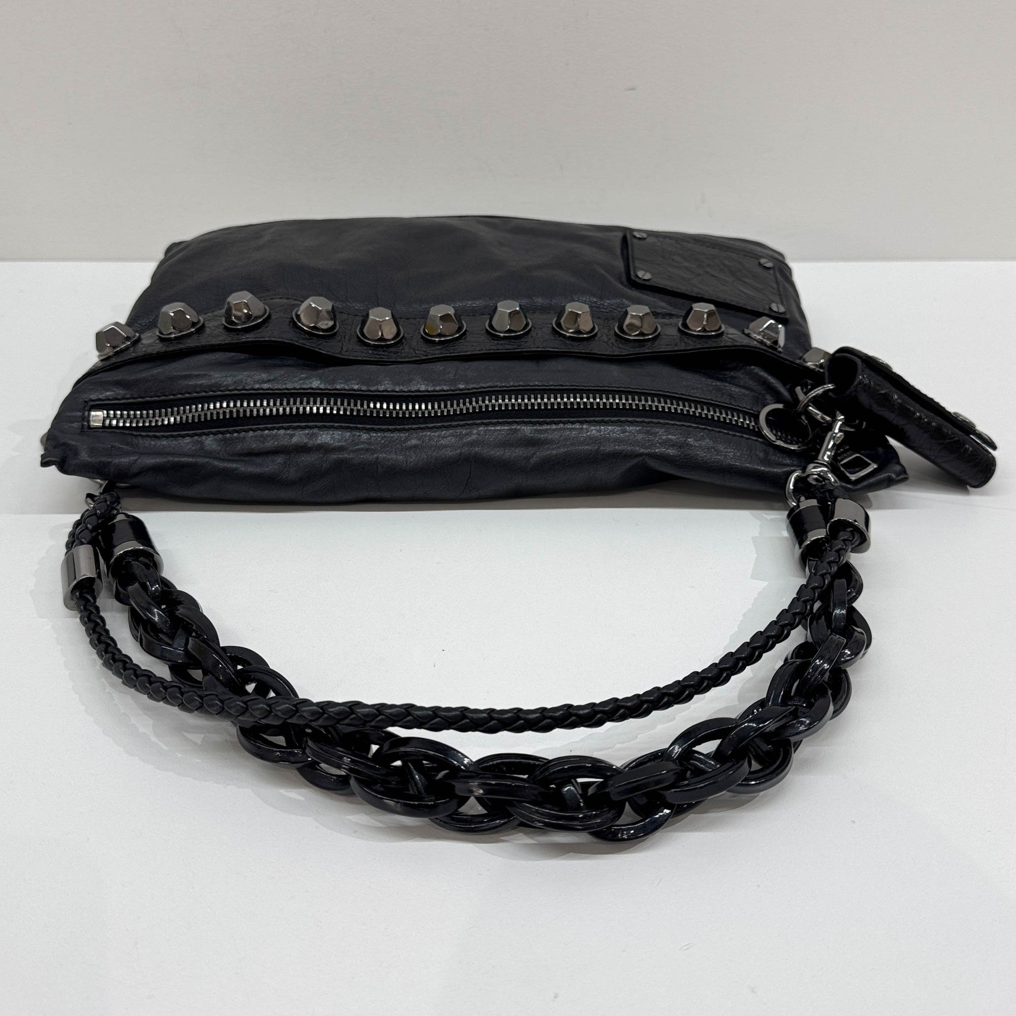 Studded Black Leather Shoulder Bag