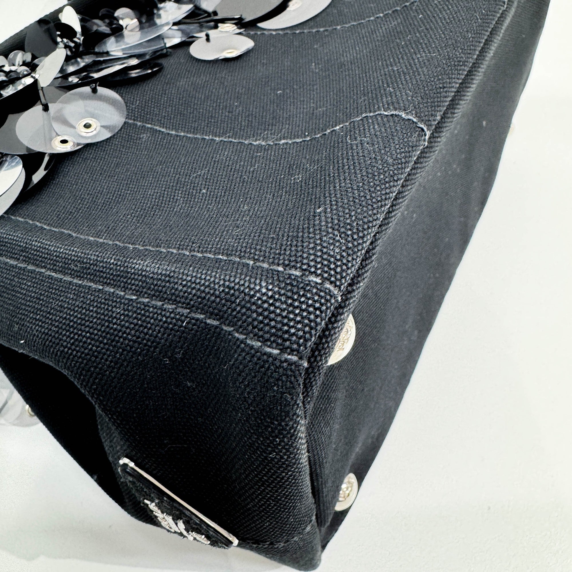 Sequin Fringe Black Canvas Two Way Bag