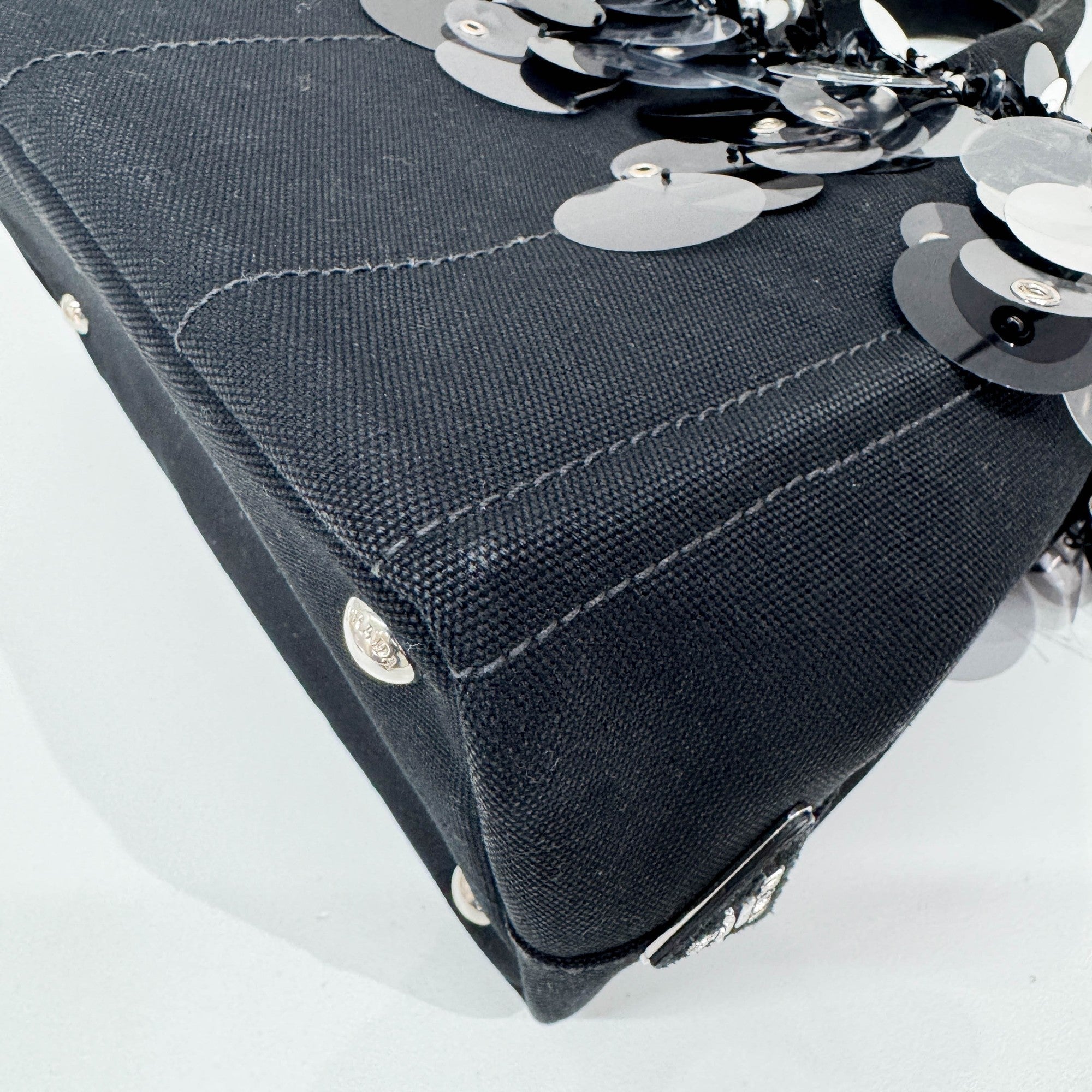 Sequin Fringe Black Canvas Two Way Bag