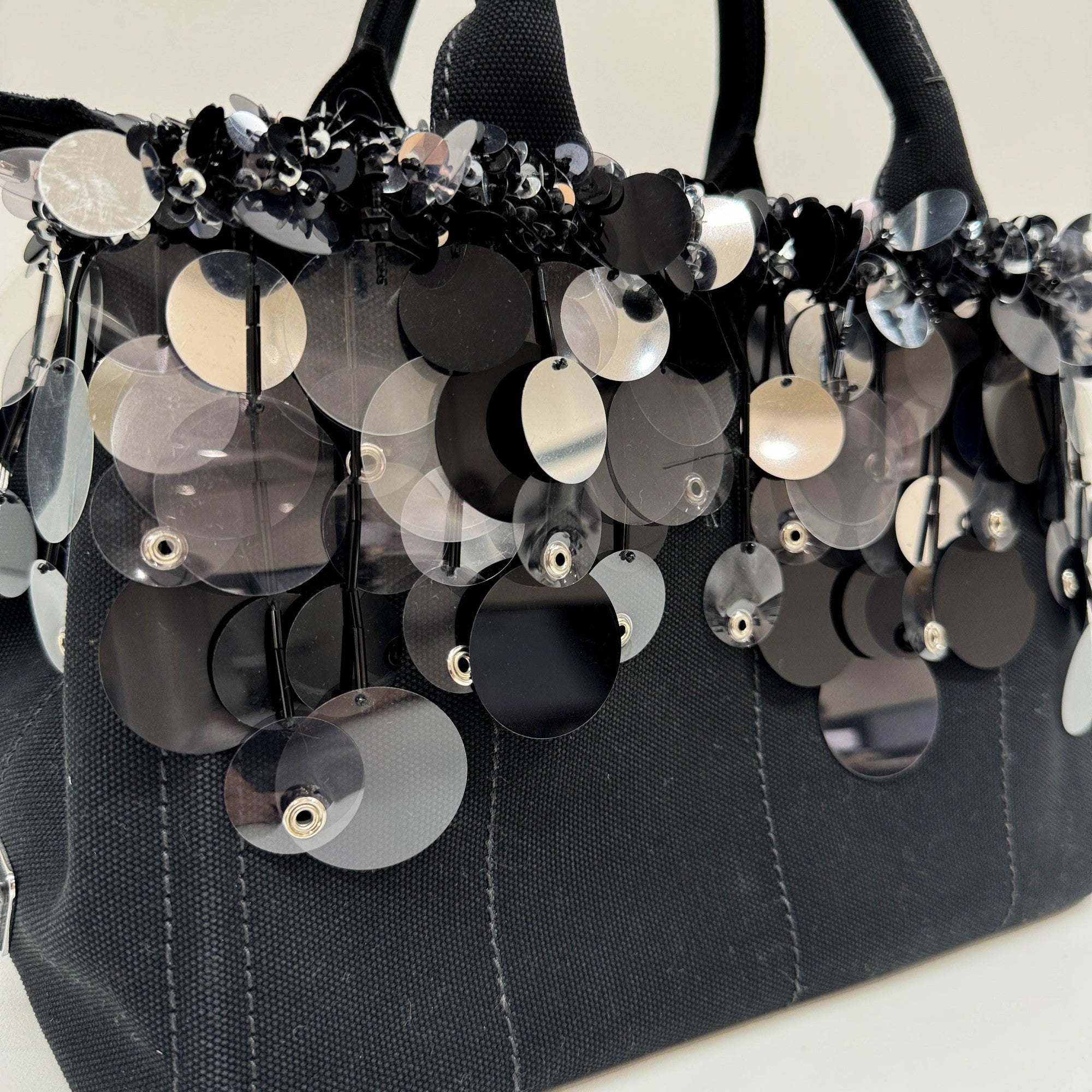 Sequin Fringe Black Canvas Two Way Bag